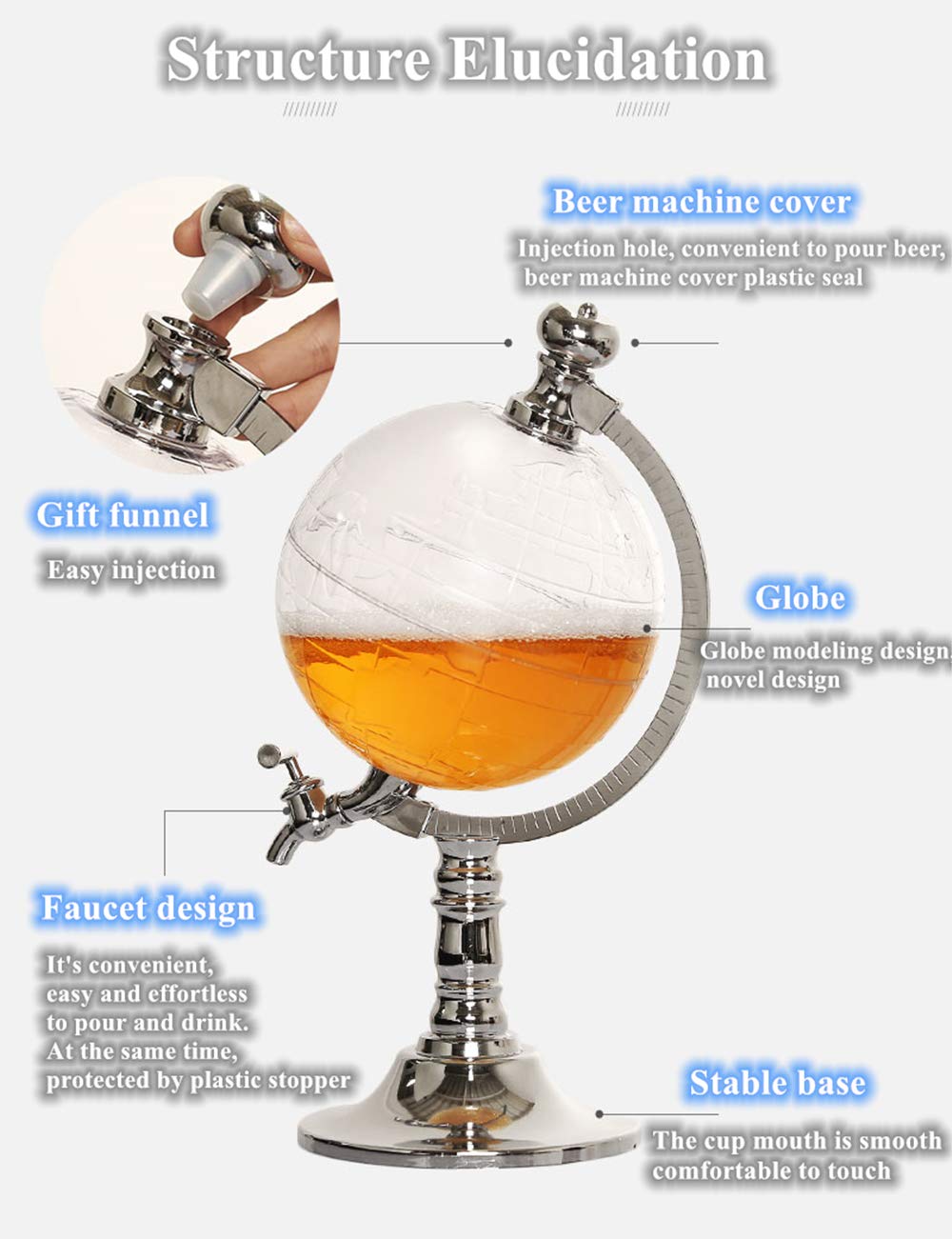 3.5L (120OZ) Spherical Beverage Dispenser Tower - Draft Beer, Wine, Juice & Water Pourer for Home Bar, Parties & Events - Perfect for Entertaining, Weddings & Outdoor Gatherings