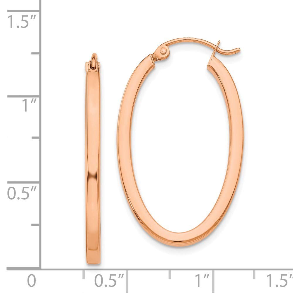 14K Rose Gold Polished Oval Tube Hoop Earrings for Women - 2mm Width Dainty Everyday Jewelry | Perfect for Work, Date Night & Gift Giving