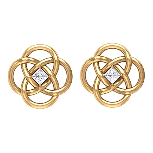 14K Solid Gold Princess Cut Diamond Stud Earrings for Women - Elegant Celtic Design with Sparkling Diamonds | Perfect for Weddings, Anniversaries & Special Occasions