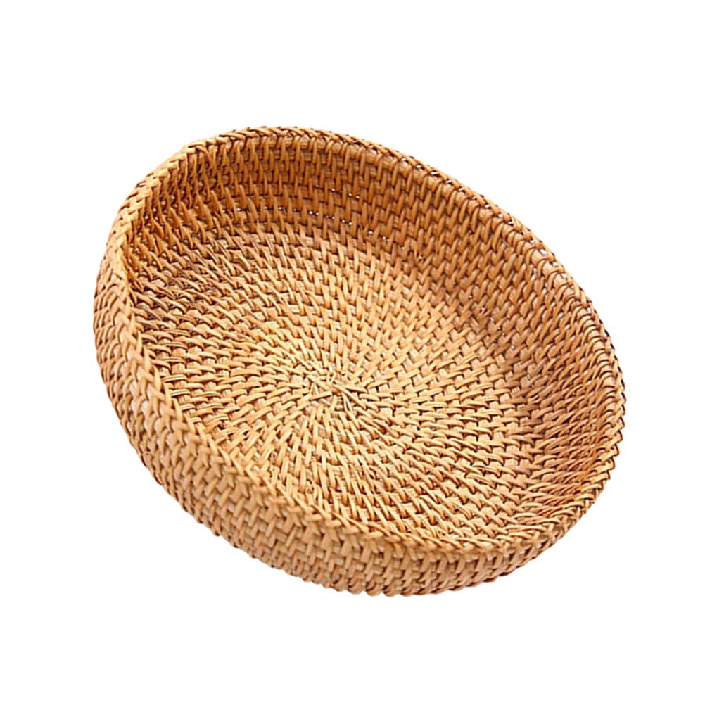 VOSAREA Natural Rattan Storage Box - Round Serving Tray, Snack Bowl & Candy Dish - Multifunctional Home Organizer for Kitchen, Living Room & Dining Table Decor