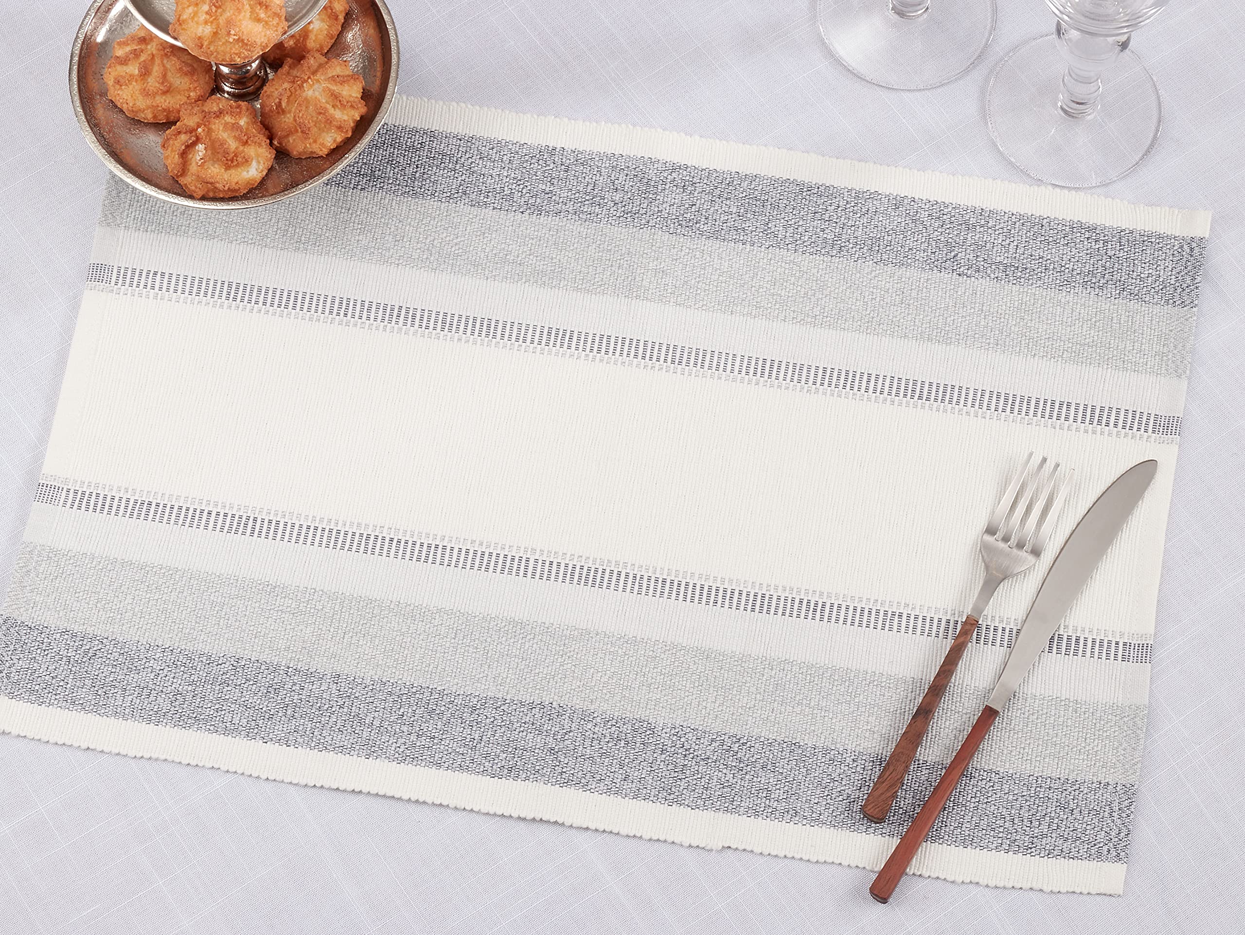 Stylish Ribbed Stripe Placemats Set of 4 - Waterproof & Non-Slip Dining Table Mats for Everyday Use, Dinner Parties, and Home Decor