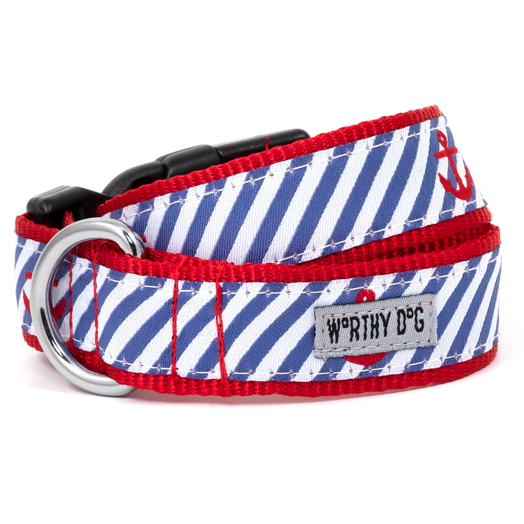 **Premium Adjustable Heavy Duty Nylon Dog Collar with Strong Quick Release Buckle – Navy Stripe Anchor Design for Medium Dogs | Durable & Comfortable for Walks, Training & Outdoor Adventures**