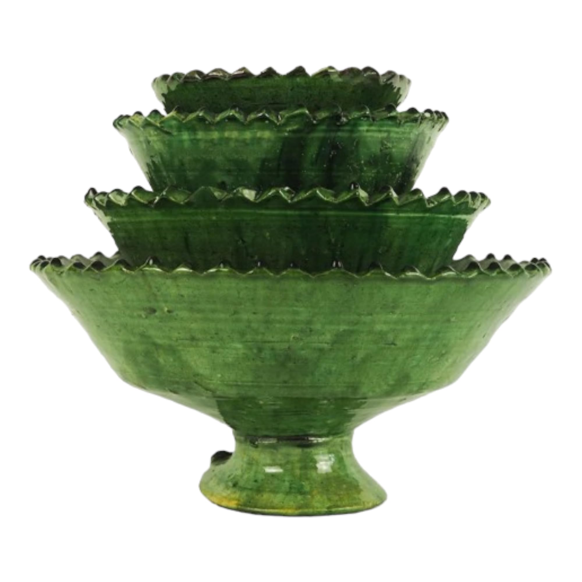 Large Green Moroccan Glazed Ceramic Serving Bowl - 9.8 Inch Footed Tamegroute Bowl for Home Decor & Dining - Perfect for Soups, Salads, and Table Centerpieces