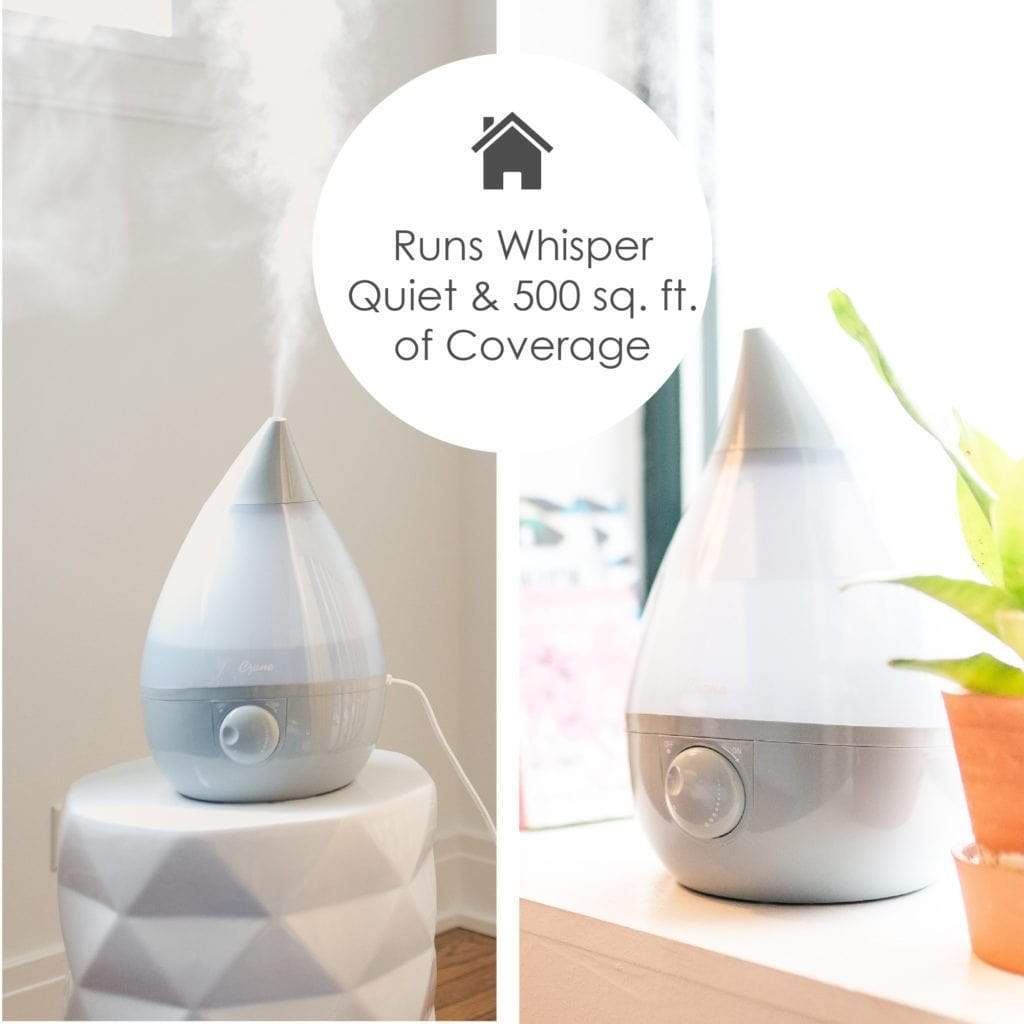 Crane Drop Cool Mist Humidifier - Ultrasonic Quiet Air Humidifier for Bedroom, Nursery & Office - Relieves Dry Air, Allergies & Congestion - Perfect for Home, Baby Room & Workspace