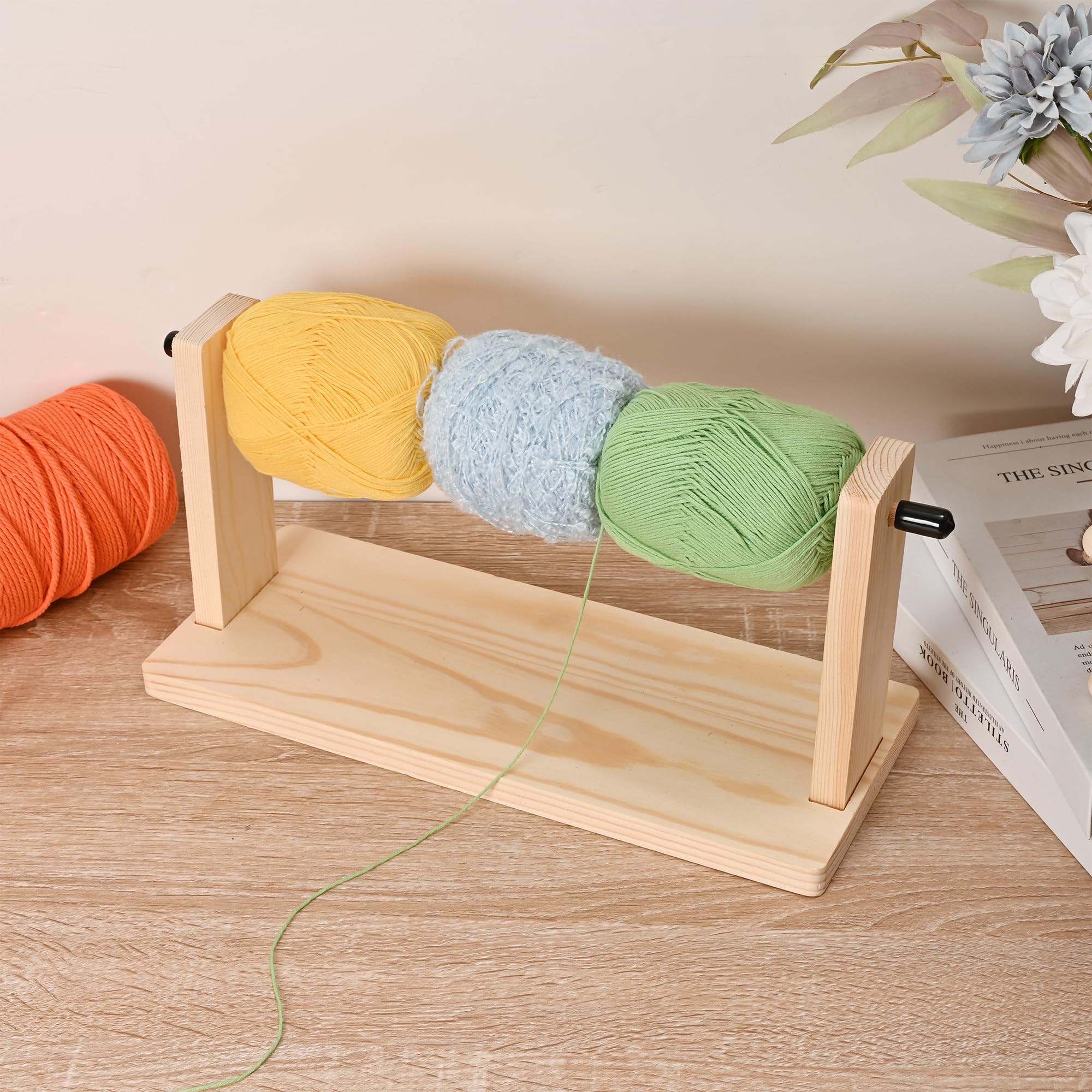 Sparkle Race Wooden Croquet Yarn Holder - Single Revolving Yarn Storage Organizer for Knitting & Crochet Supplies - Horizontal Wood Yarn Ball & Ribbon Holder Rack - Perfect for Crafting, DIY Projects & Home Organization
