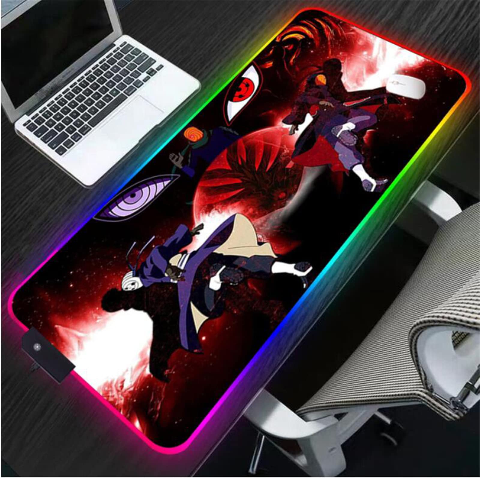 Uchiha Itachi RGB Gaming Mouse Pad - Large LED Gamer Keyboard Desk Mat with Non-Slip Base | Perfect for PC Gaming, Office Work & Anime Decor