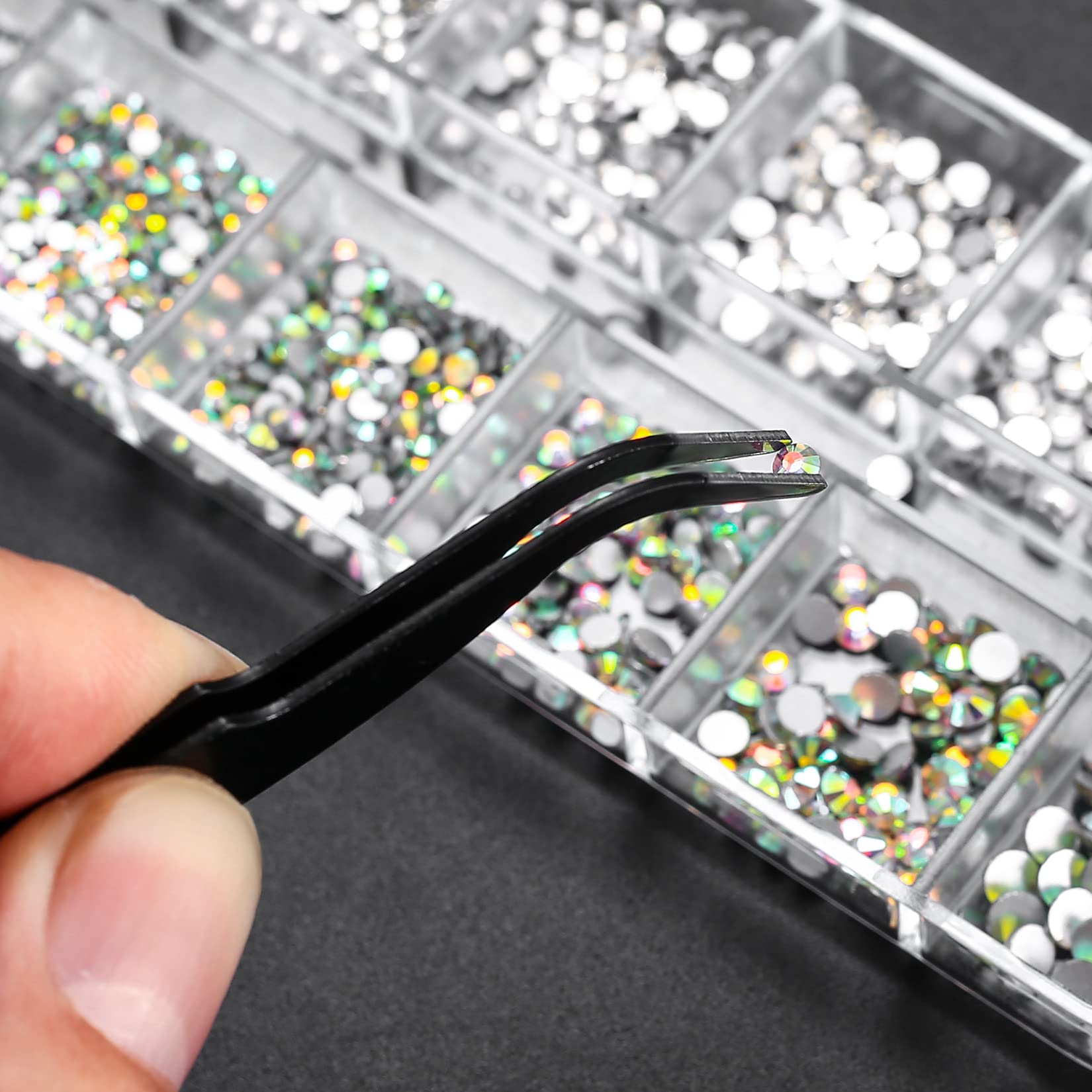 Wugongshan Flat Rhinestones for Nail Art - 1200pcs Sparkling Nail Gems with Tweezers & Pickup Pen - DIY Nail Design Crystal Decorations for Manicure, Pedicure & Nail Salon Use