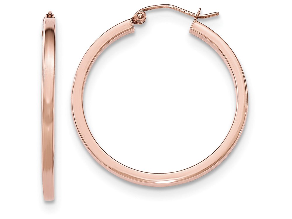 14K Rose Gold Lightweight Square Tube Hoop Earrings for Women - Dainty Everyday Studs, Gift for Her, Wedding, Party & Office Wear | FJC Finejewelers