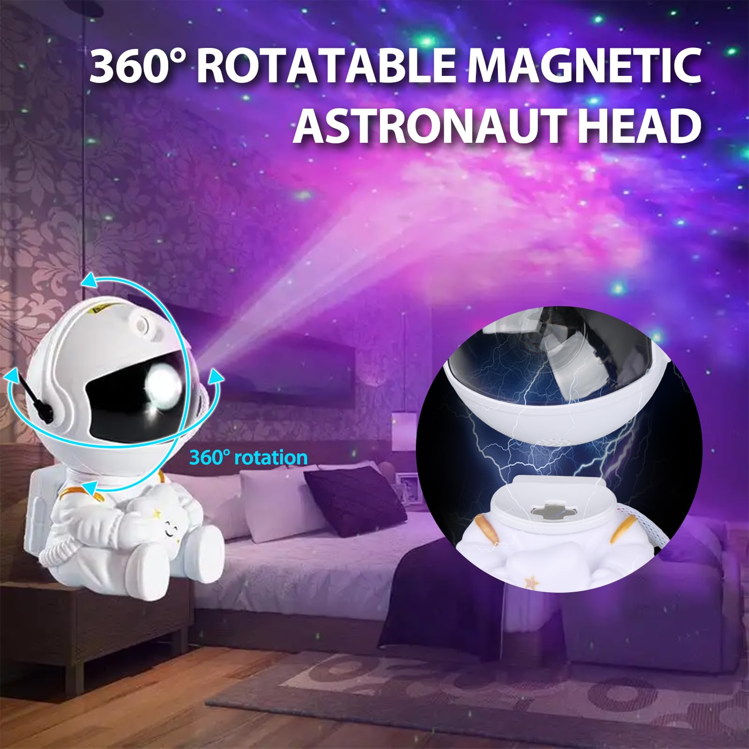 Astronaut Star Projector Galaxy Light - 8 Modes with Remote Control, 270° Adjustable LED Night Light for Kids Bedroom, Girls Room Decor, Home Theater & Ceiling Projection | White Space Themed Night Light for Relaxation, Meditation & Sleep Aid