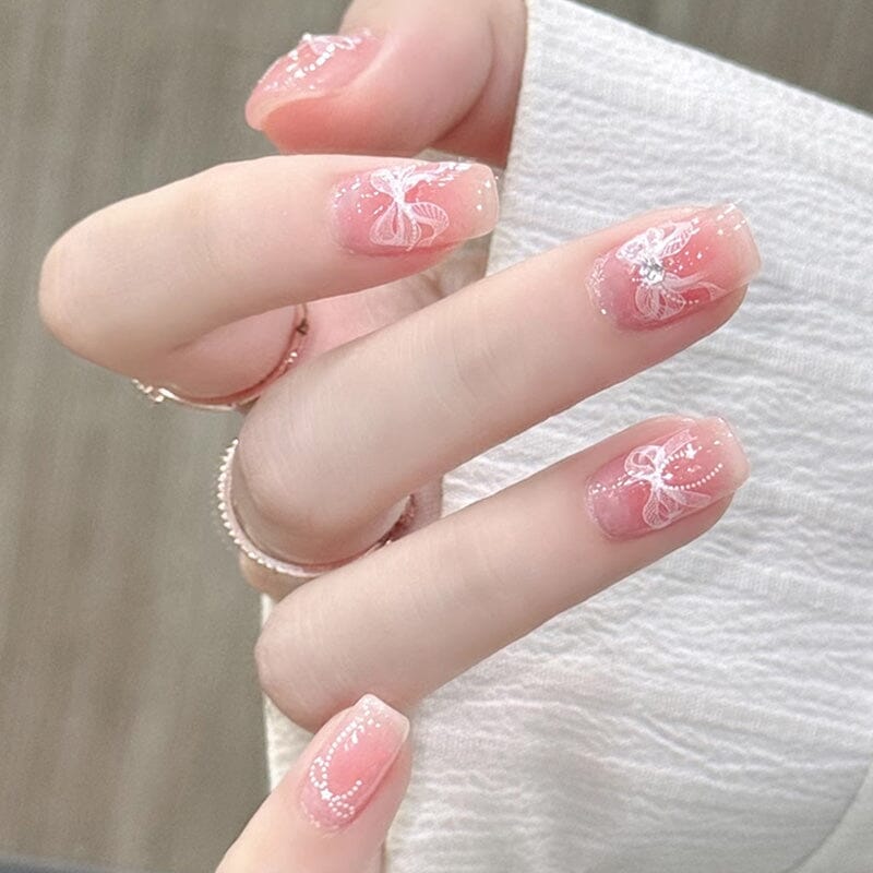 3D White Lace Bowknot Nail Stickers with Rhinestones - T355 #01 for Manicure, Nail Art, and Special Occasions