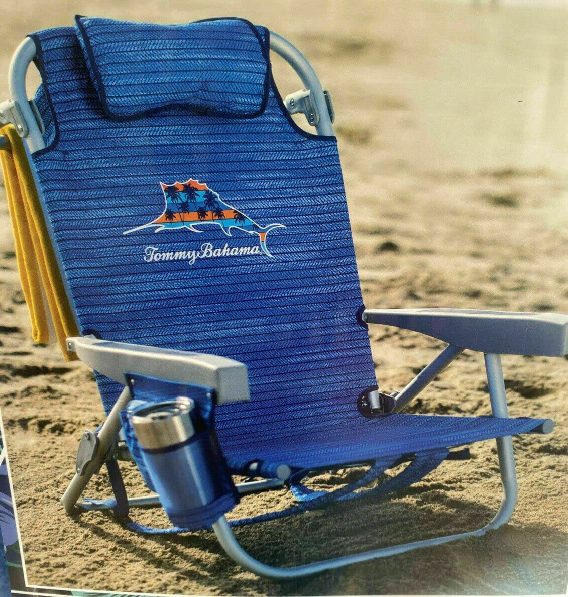 Tommy Bahama Lightweight Aluminum Beach Chair with Backpack - Portable Blue Sailfish Design for Outdoor, Camping, and Beach Relaxation