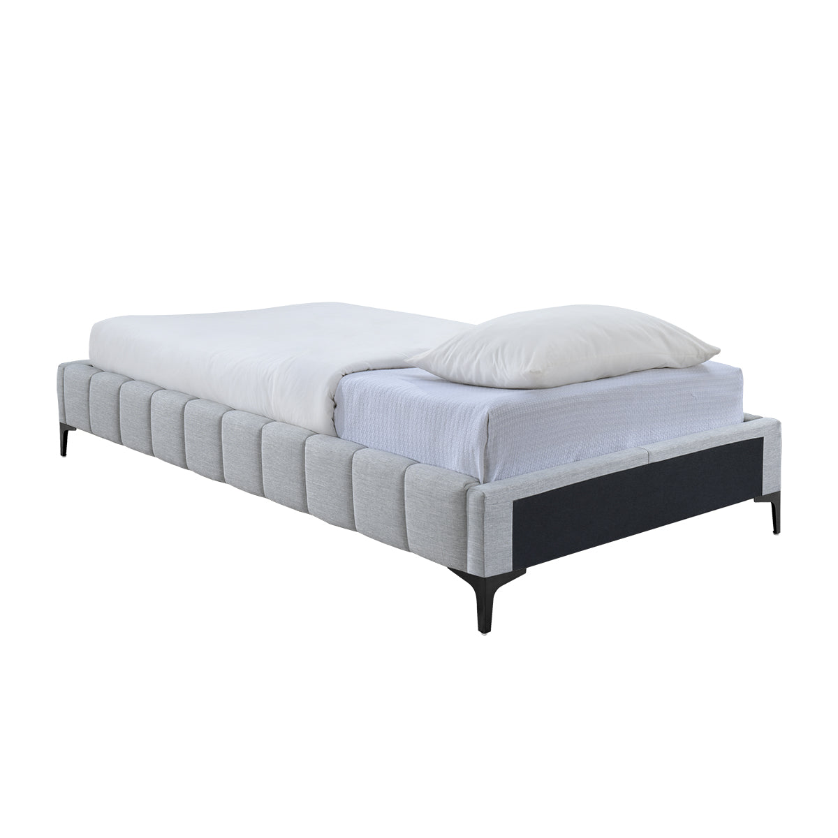 Georgia Fabric King Single Bed Frame - Sturdy & Stylish Platform Bed with Wooden Slats for Home, Bedroom, Guest Room, Dorm - Easy Assembly & Modern Design