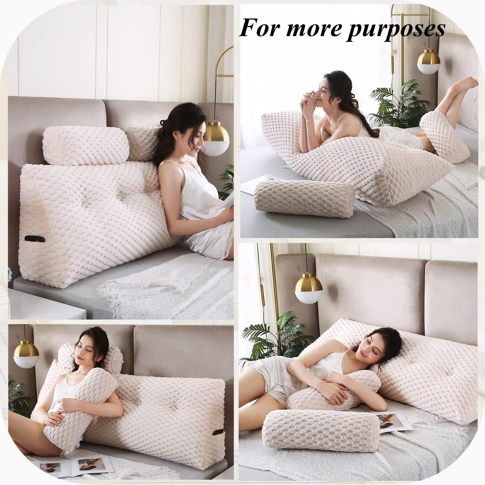**Wedge Headboard Pillows Set - 2 Large Bolster Pillows for Bed Rest, Reading & Back Support - Comfortable Backrest Positioning for Sitting in Bed, Sofa, or Floor (Perfect for Relaxing, Reading & Watching TV)**