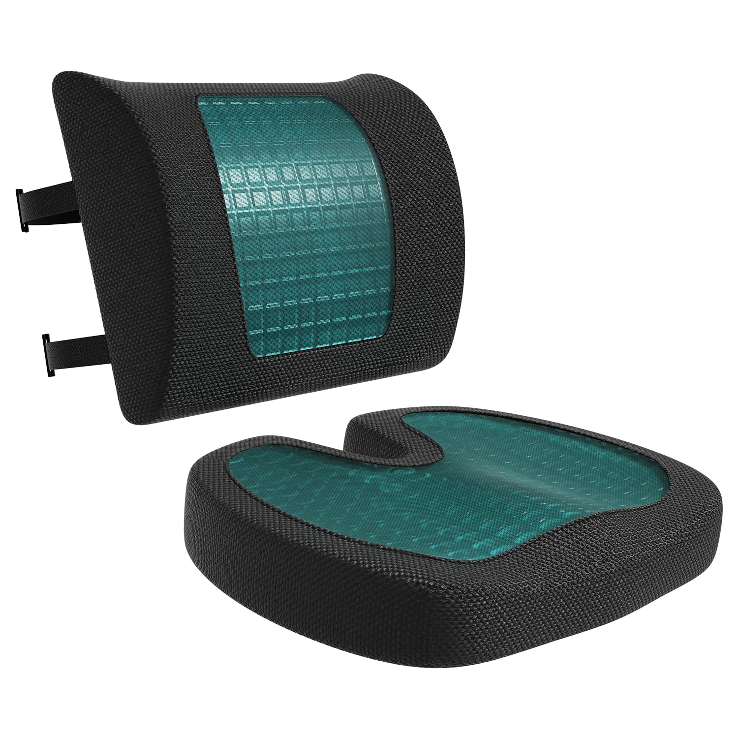 Amazon Basics Comfortable Seat Cushion & Lumbar Support for Office Chairs - Gel Enhanced Memory Foam Cushion Set of 2, Black Rectangular - Perfect for Office, Gaming, Car & Home Use