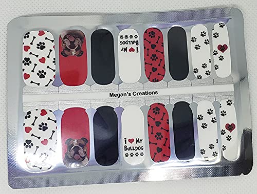 English Bulldog Dog Paw Prints Nail Polish Wraps - Easy Apply Nail Polish Strips for Pets | Perfect for Dog Lovers & Pet Grooming at Home