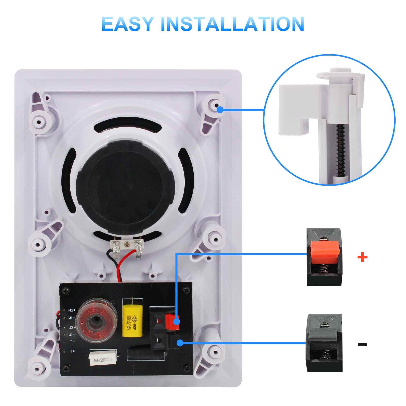 Herdio 5.25 Inch 2-Way Wall Mount Speakers - High Quality Indoor Outdoor Stereo Sound for Bathroom, Kitchen, Covered Porch, Patio (Set of 4, Paintable Grille) - Perfect for Home Theater, Background Music & Entertainment Areas