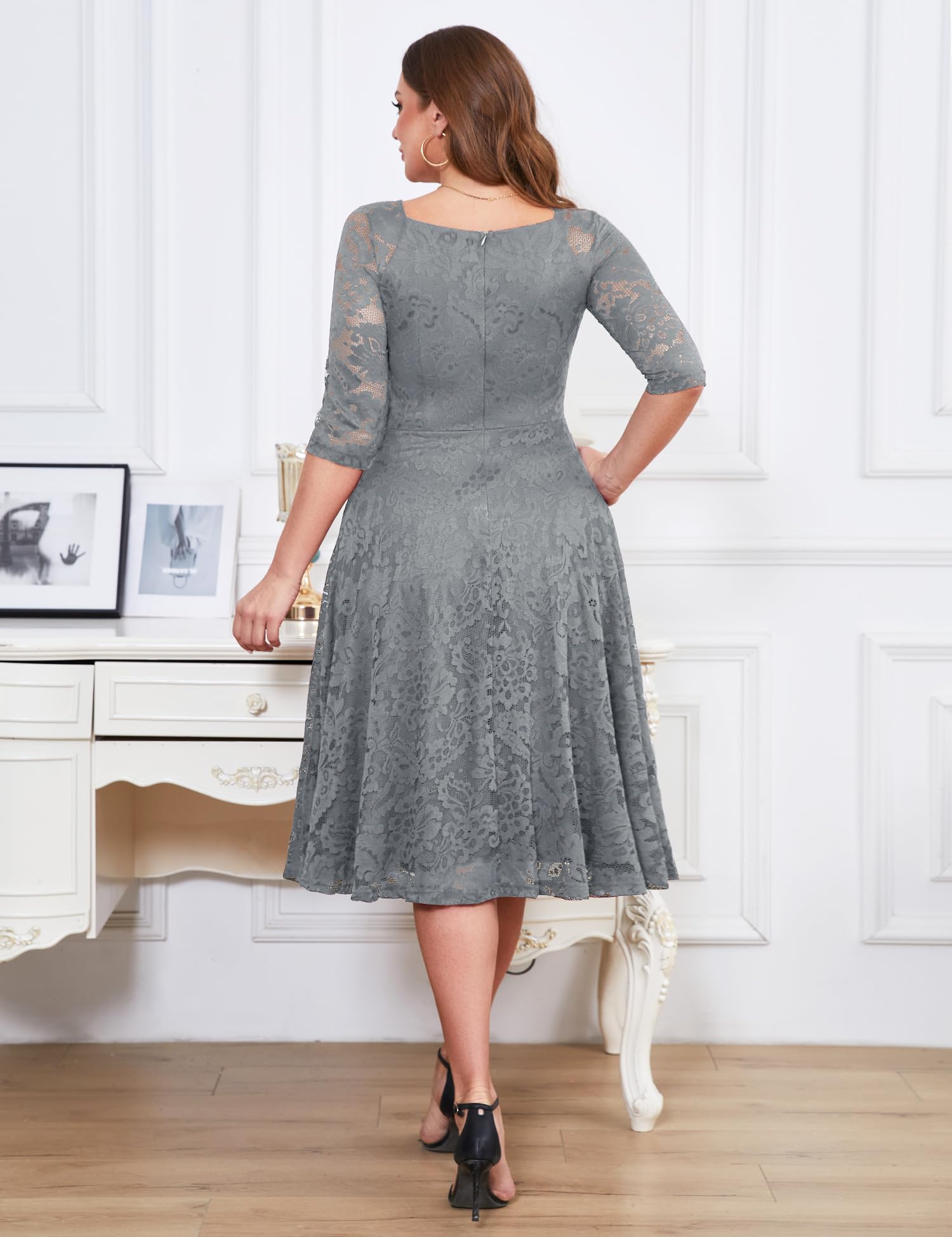 Elegant Long-Sleeve Lace A-Line Wedding Guest Dress for Women - Formal Cocktail Party, Prom, and Evening Occasions