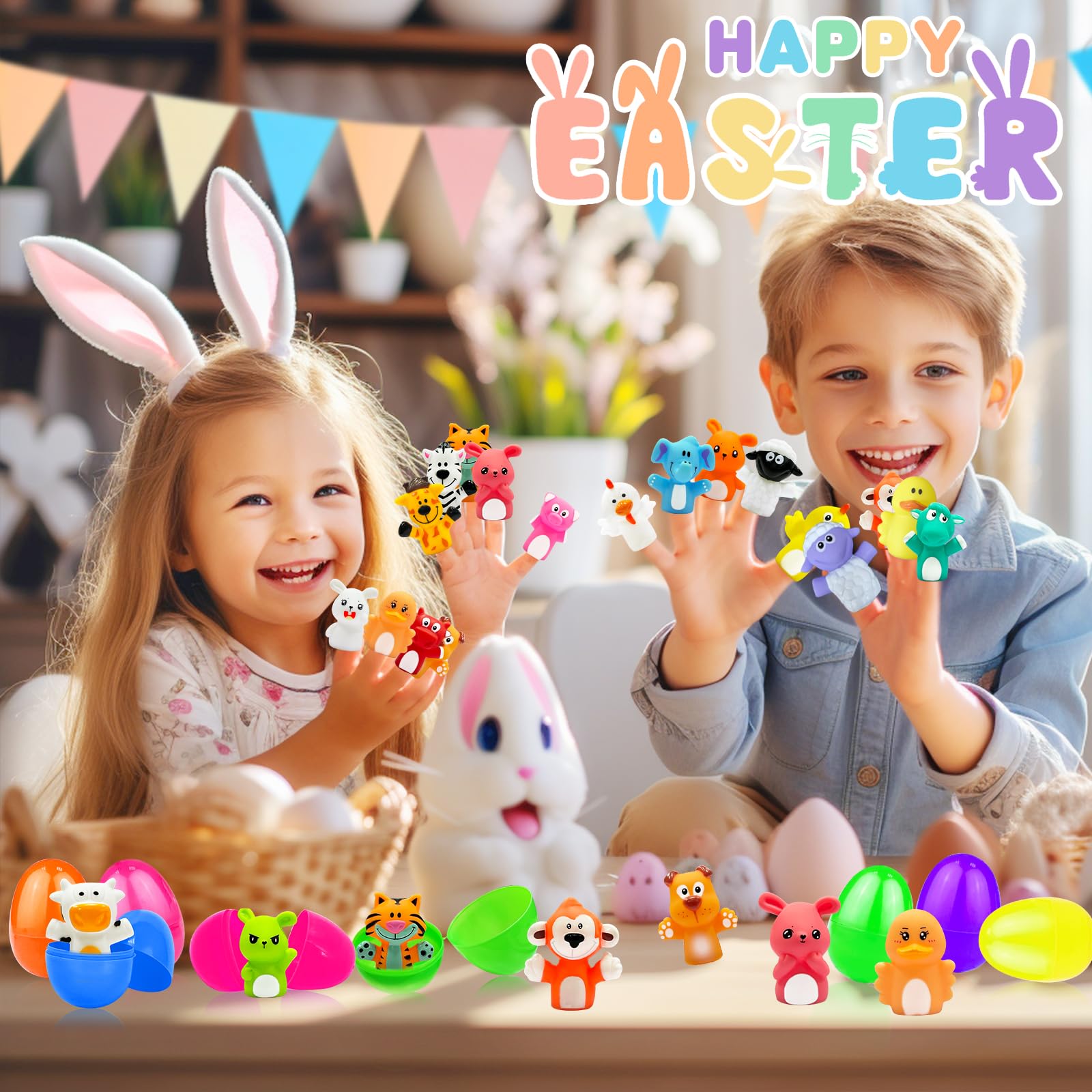 20 Pack Prefilled Easter Eggs with Animal Finger Puppets - Easter Basket Stuffers for Kids, Toddlers - Easter Egg Hunt Party Favors, Classroom Prizes - Perfect for Easter Celebrations, Birthday Parties & School Events