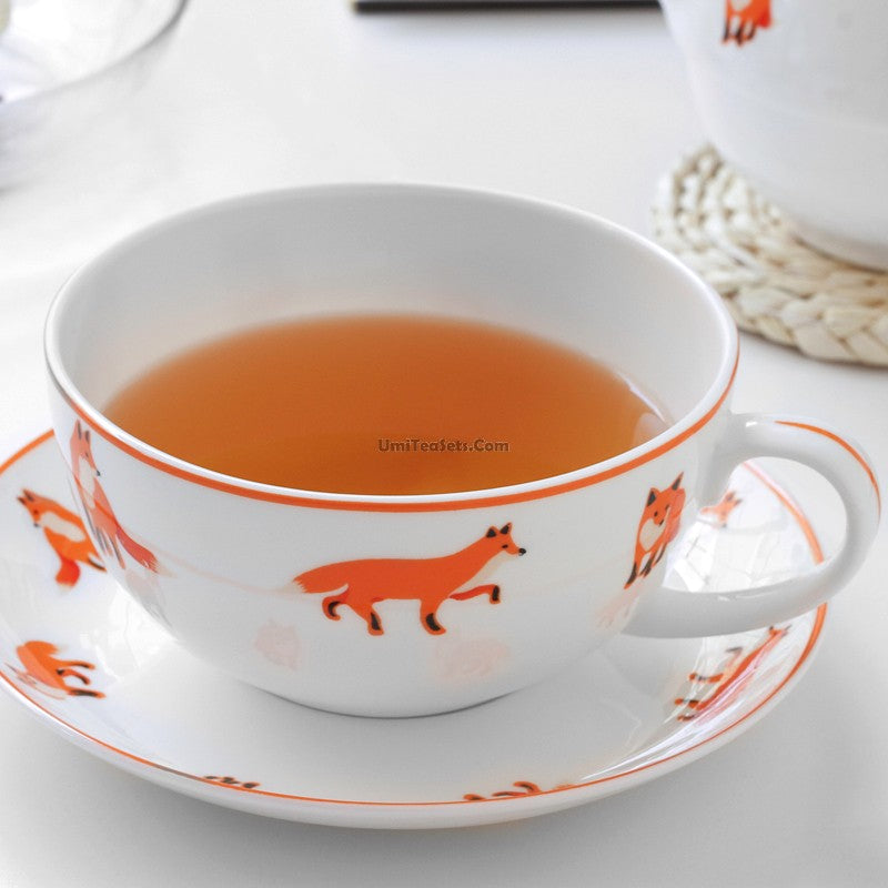 Premium Fox Bone China Tea For One Set - Elegant Porcelain Teacup with Saucer & Plate - Perfect for Afternoon Tea, Gifts, and Home Decor