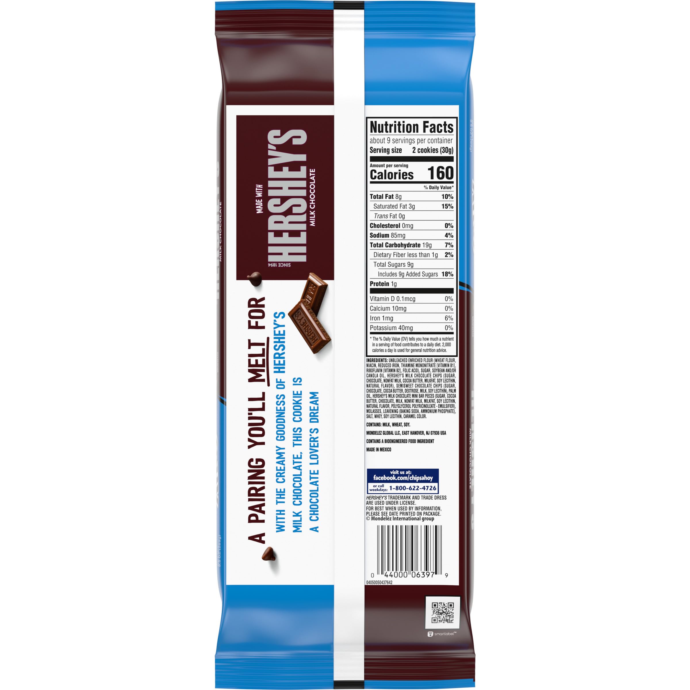Hershey's Milk Chocolate Chip Cookies - CHIPS AHOY! 9.5 oz Bag | Soft Baked Cookies for Snacking, Lunch Boxes & Office Treats