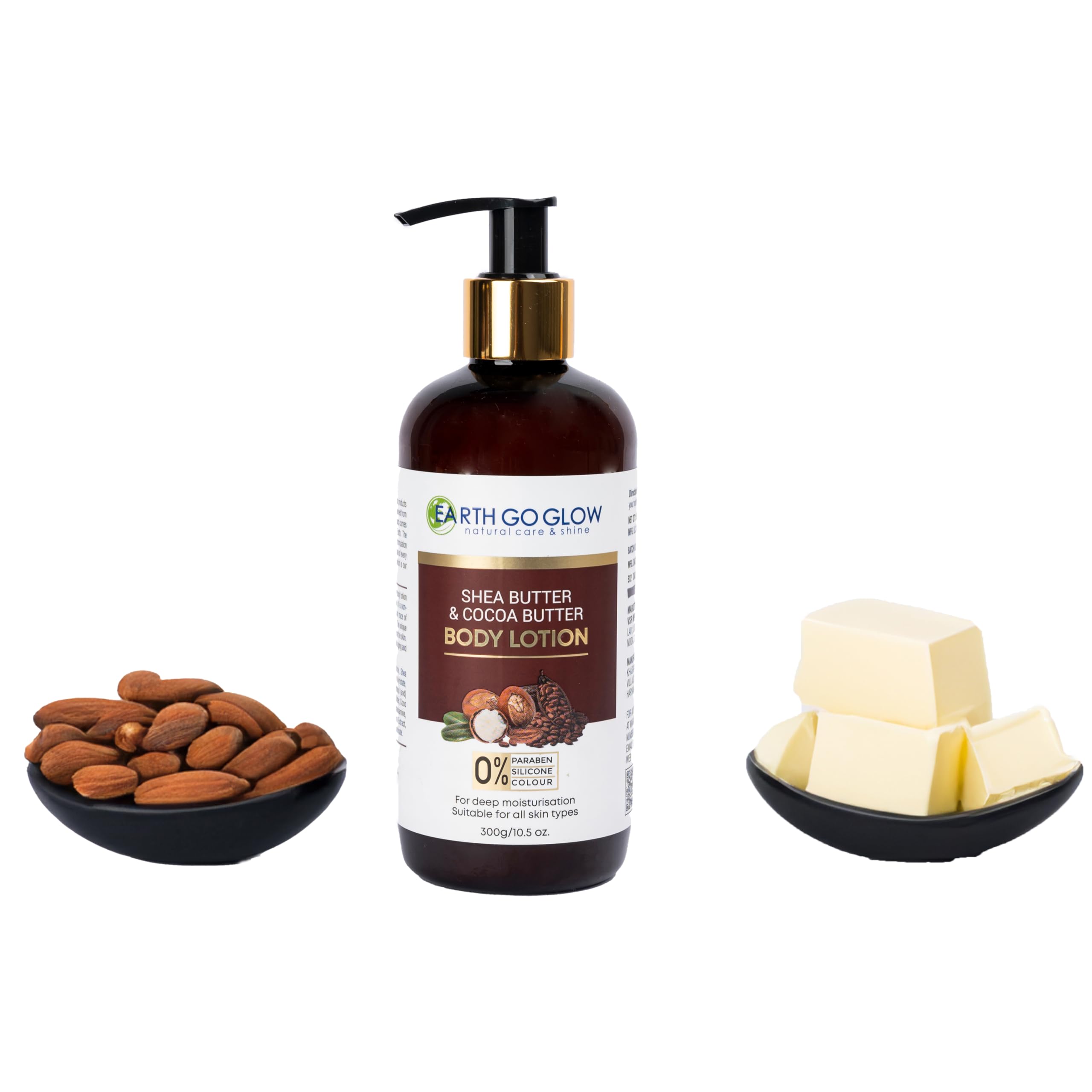 EARTHGOGLOW Shea Butter & Cocoa Butter Body Lotion - 100% Natural Deep Moisturizing Cream for Dry Skin | Paraben-Free, Silicone-Free & Dye-Free | 300ml | Perfect for Daily Hydration & Nighttime Skin Repair