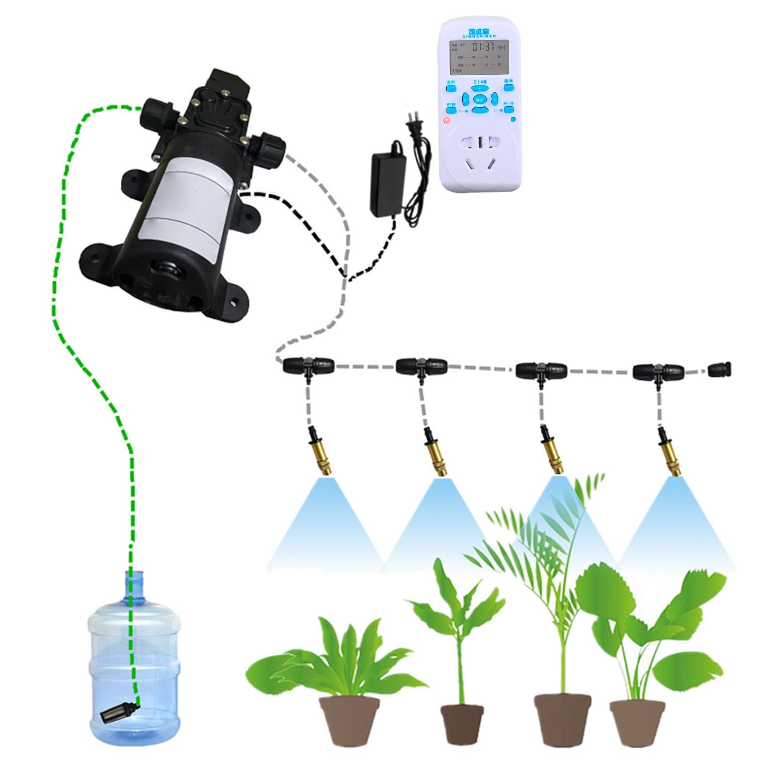**20M Drip Irrigation Kit with 60W Water Pump & Timer - Micro Garden Watering System for Greenhouse, Flower Bed, Patio, Lawn - DIY Automatic Plant Irrigation for Efficient Watering**