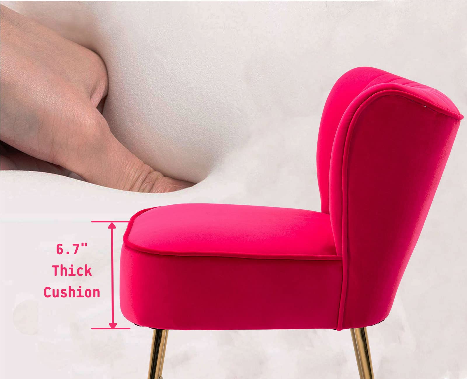 Velvet Accent Chairs Set of 2 - Modern Upholstered Slipper Chairs with Golden Metal Legs, Armless Wingback Side Chairs for Living Room, Bedroom, Office & Dining Room - Soft Rose Red Velvet Fabric - Perfect for Reading Nook, Lounge Area or Guest Seating