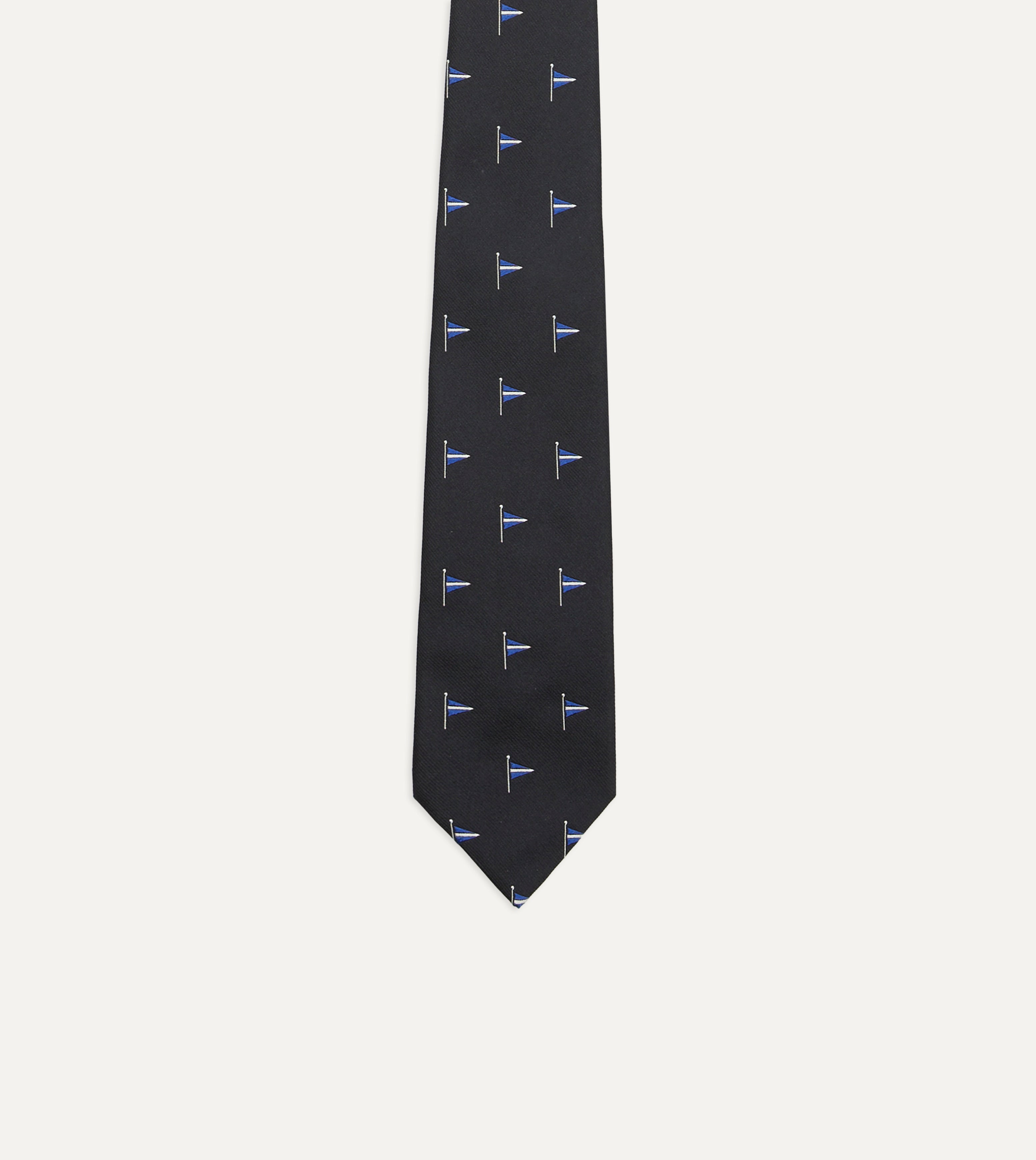 Navy Blue Silk Tipped Necktie with Pennant Motif - Elegant Formal Tie for Business, Weddings & Special Occasions