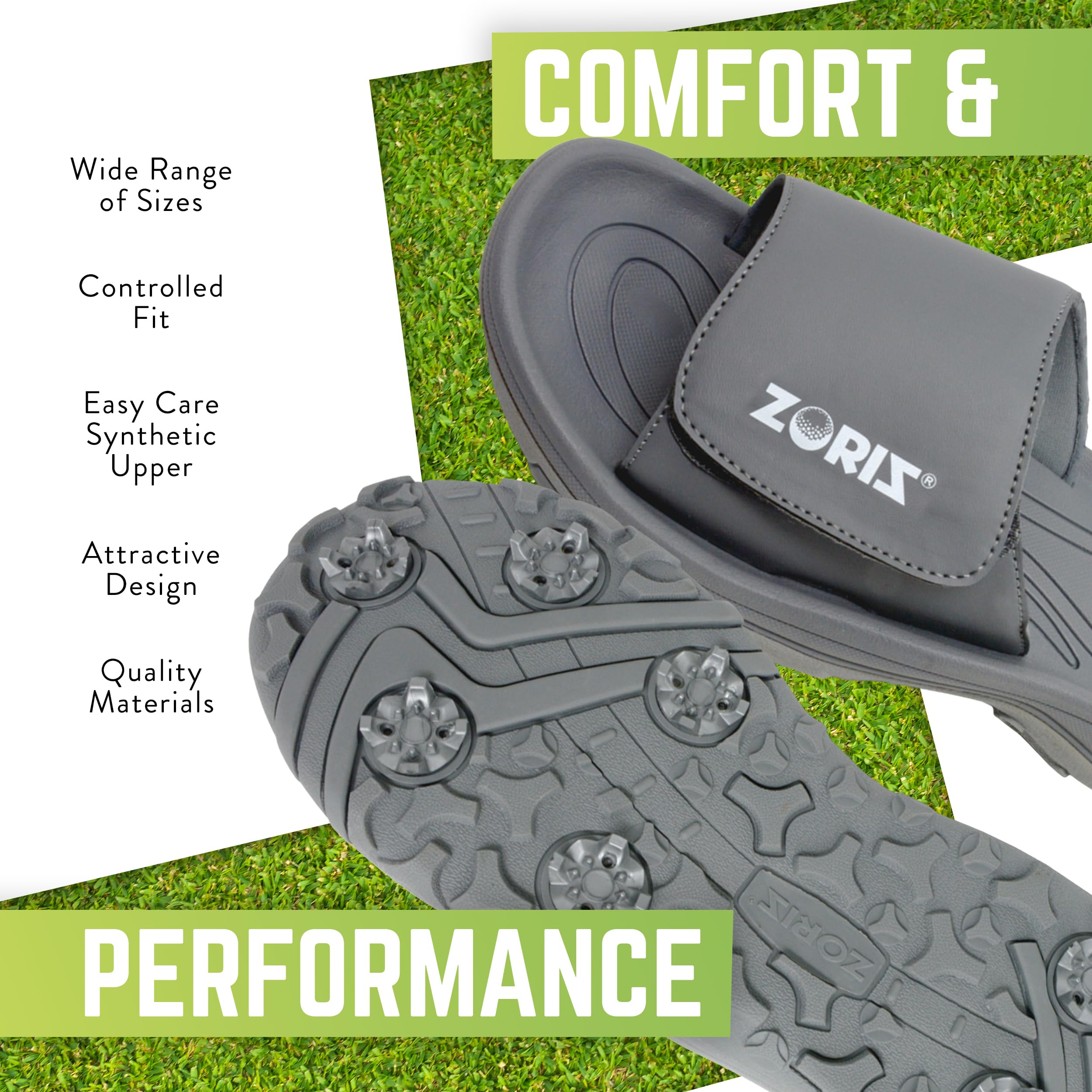 **ZORIZ Men's & Women's Golf Slides - Spiked Slip-On Sandals with Removable Cleats, Deep Heel Cup & High Sidewalls for Stability & Comfort - Perfect for Golf, Driving Range & Casual Wear**