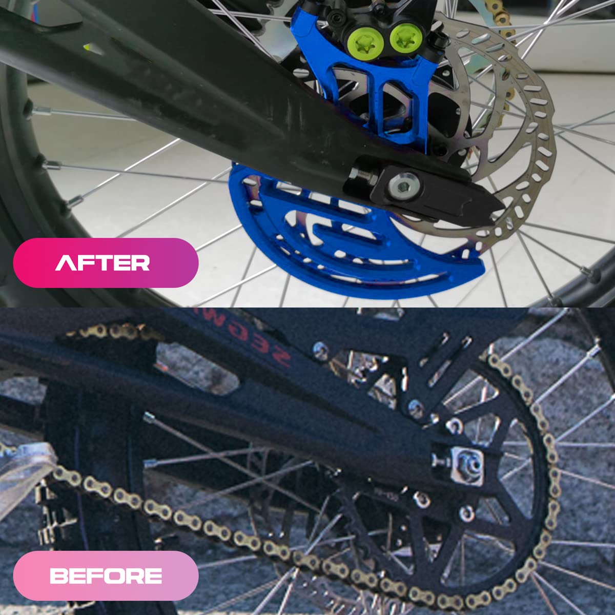 CTDOESO CNC Billet Rear Brake Disc Guard & Caliper Cover - Compatible with Sur-Ron MX/X Bike & Segway X260 - High-Quality Rear Sprocket Protective Cover & Rotor Adapter (Blue) - Perfect for Off-Road Riding, Mountain Biking & Electric Bike Protection