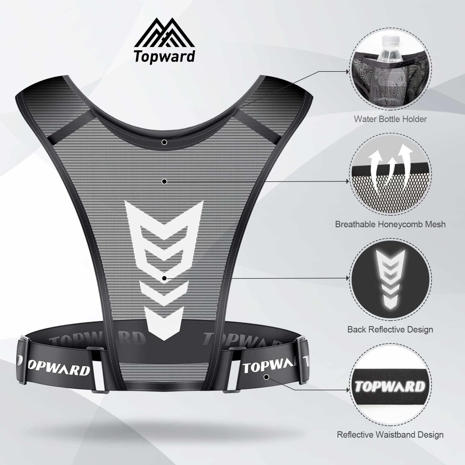 Topward Running Vest with Phone Holder for Men & Women - Waterproof Hydration Pack with Reflective Strips, Adjustable Waistband & Breathable Mesh Pockets - Ideal for Marathon Training, Hiking & Outdoor Workouts