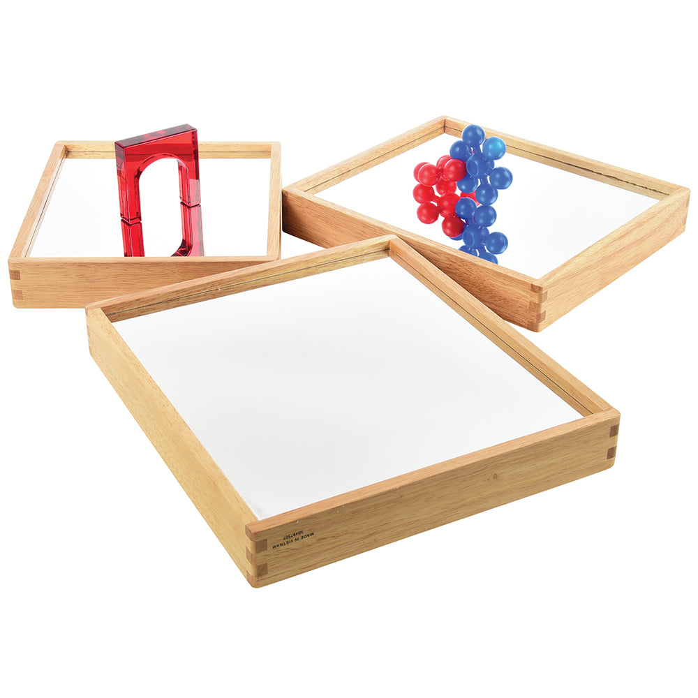 Reflective Observation Trays - Set of 3 Double-Sided Mirrored Wooden Trays for Light Exploration, Shadow Play & STEM Learning | Perfect for Science Classrooms, Montessori Education & Kids' Sensory Activities