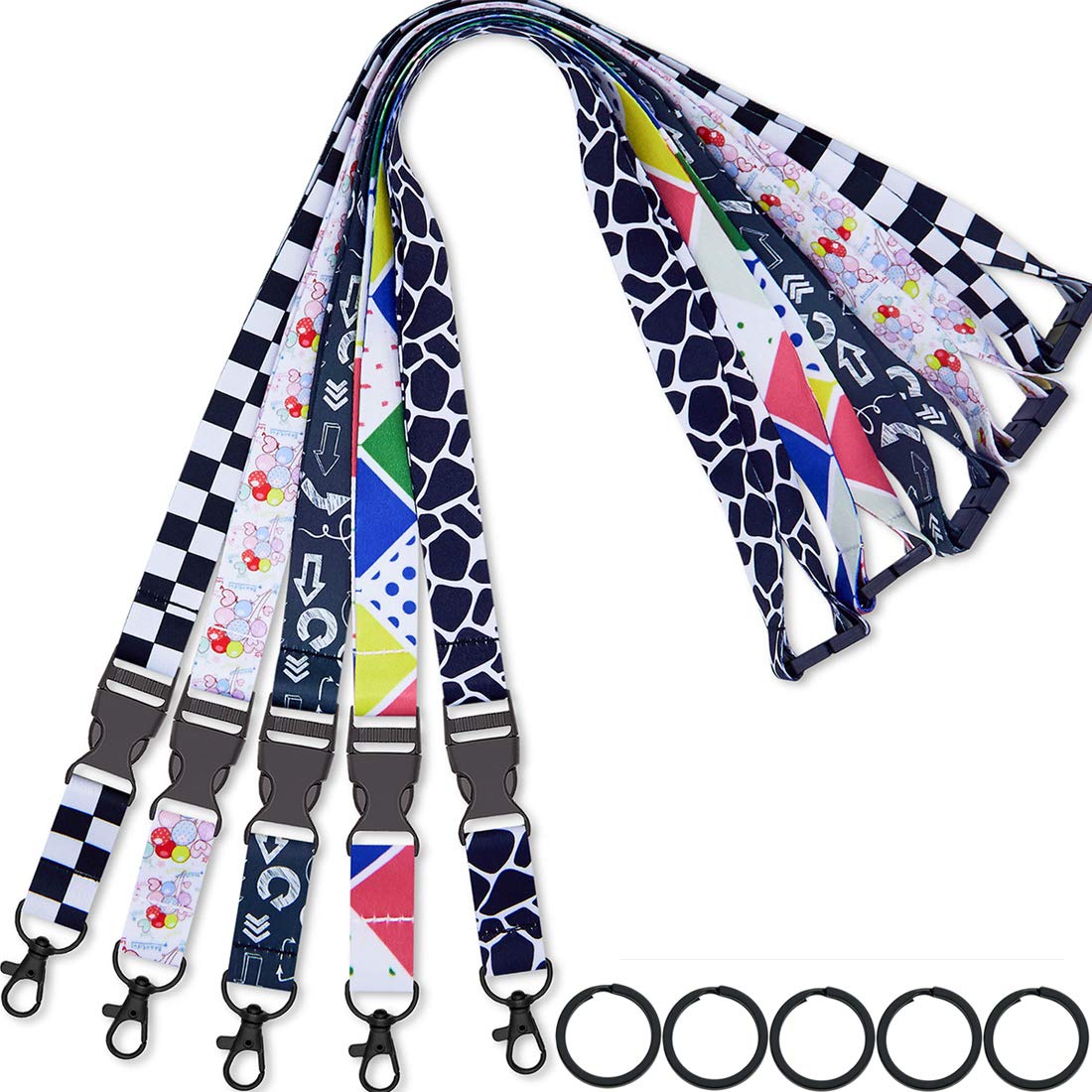 AMUU 5 Pack Breakaway Lanyards for ID Badges, Keys & Cards - Office, Cruise, Safety Use
