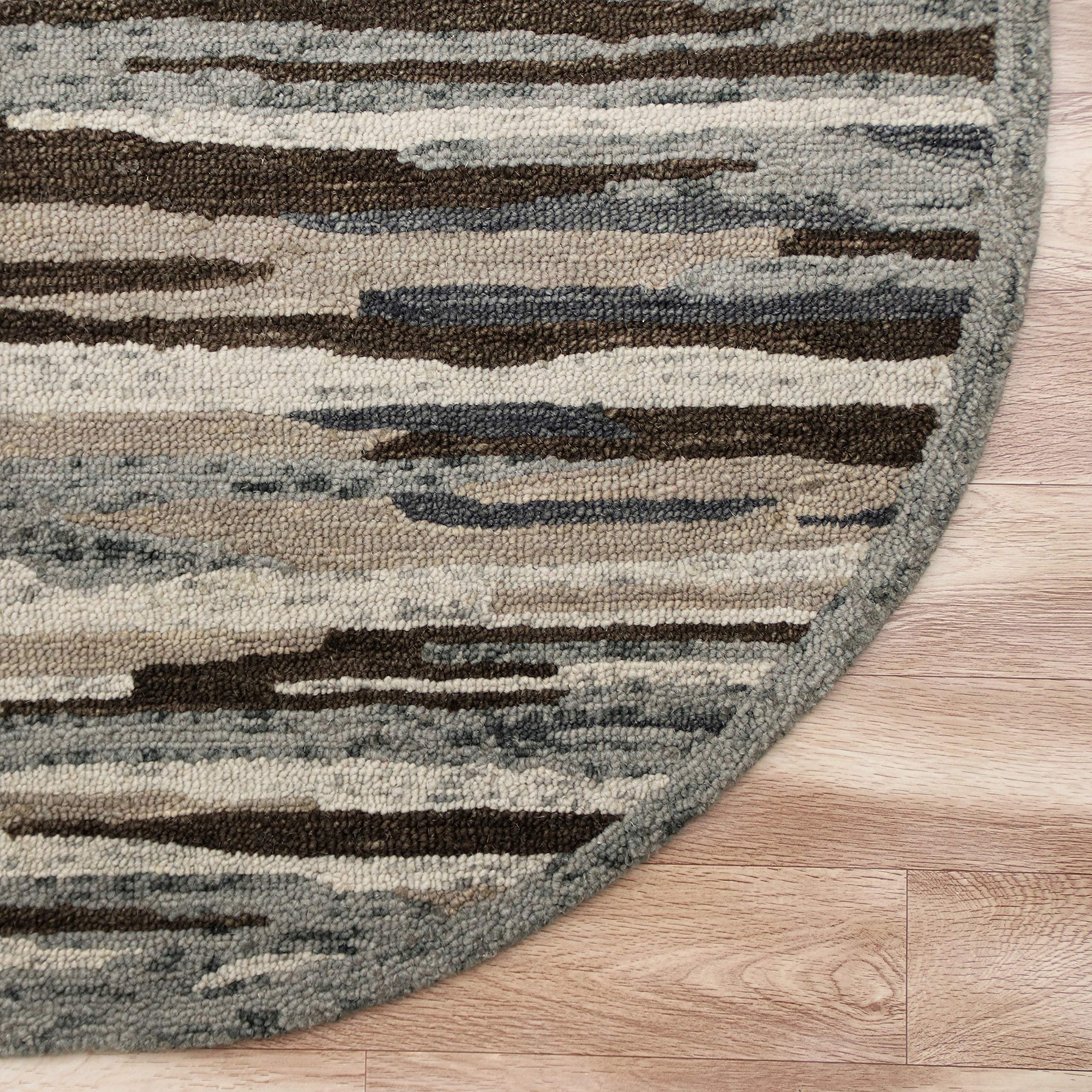 LR Home 6ft Round Natural Wool Area Rug - Hand Tufted Modern Farmhouse Boho Style Carpet for Bedroom, Living Room, Entryway & Playroom | Gray/Brown/Tan | Perfect for Cozy Home Decor & Boho Chic Interior Design