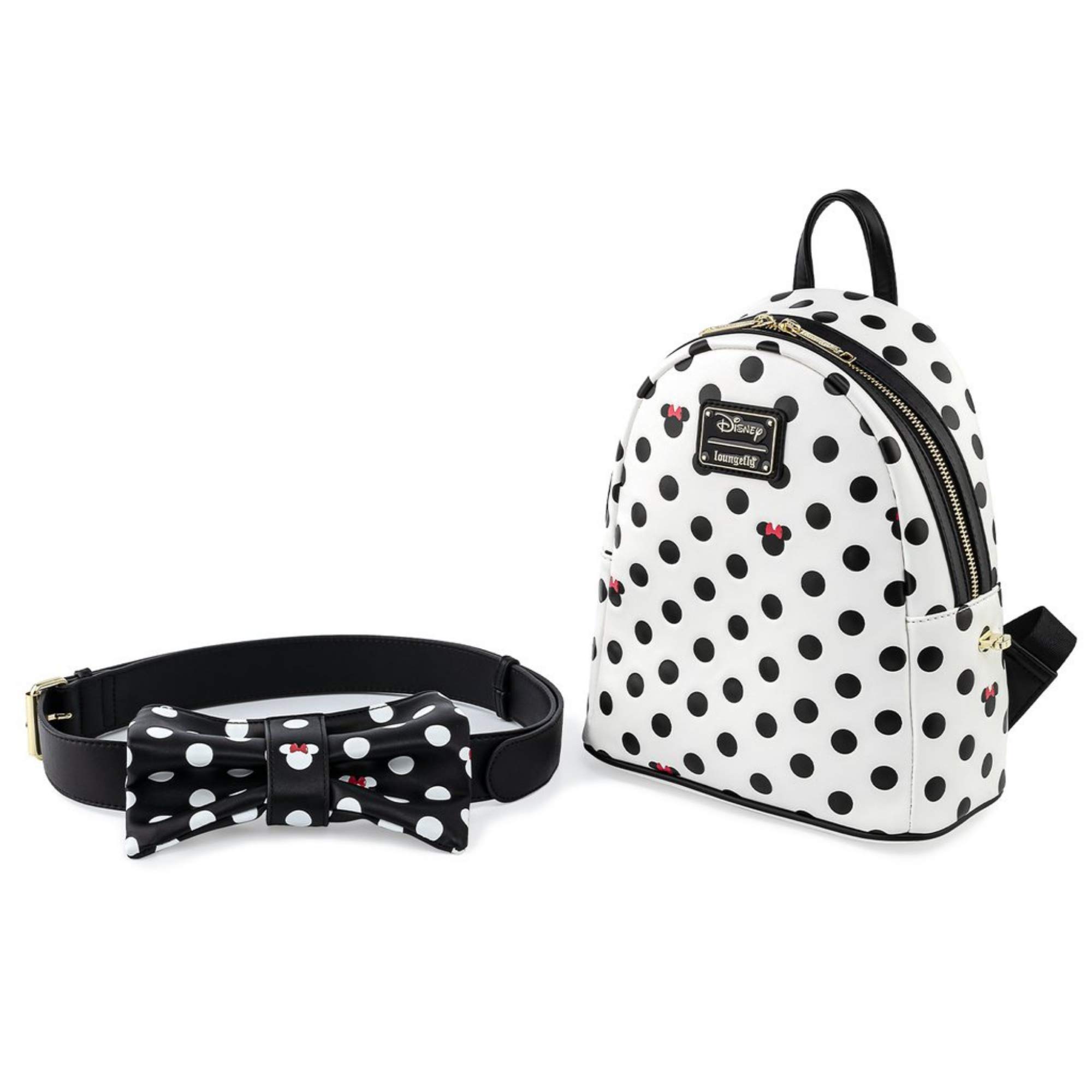 Disney Minnie Mouse Black & White Polka Dot Mini Shoulder Bag with Removable Waist Purse, 8.44