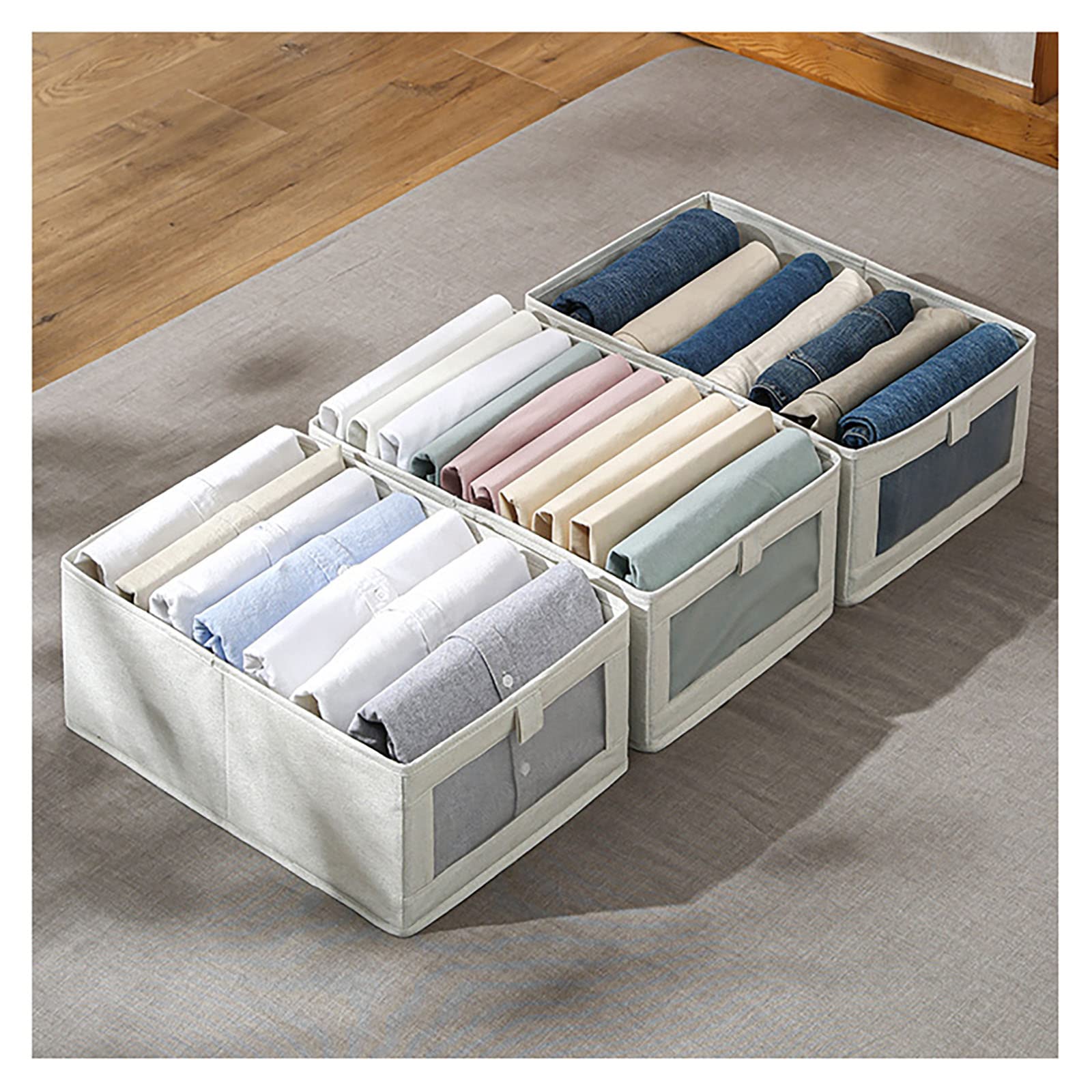 YYGZSUN Foldable Cotton Linen Storage Baskets - 4-Piece Drawer & Wardrobe Organizer for Clothes, Toys, Towels, Office Supplies (Large Size) - Perfect for Bedroom, Closet, Nursery & Home Organization