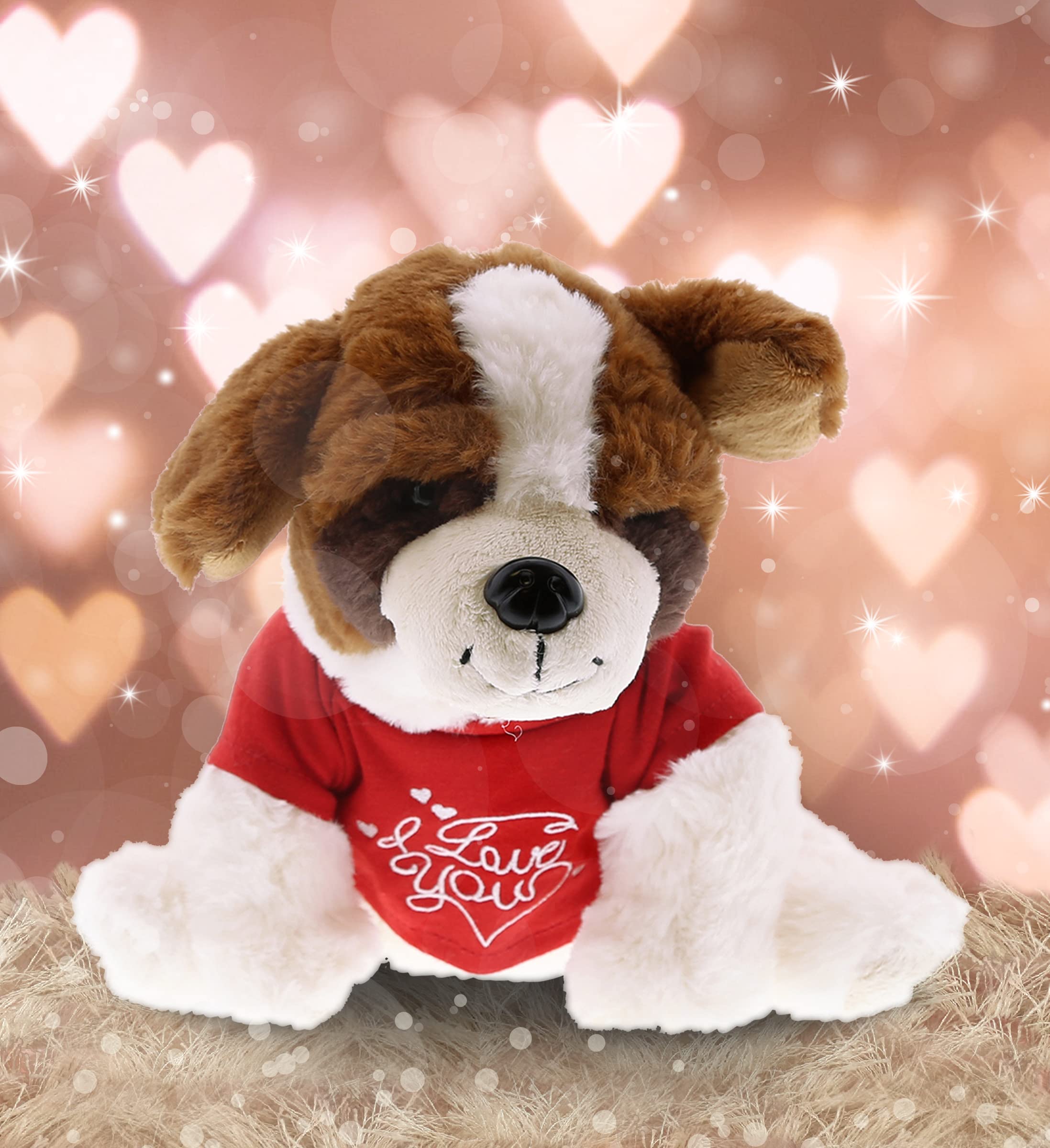 DolliBu I Love You Valentine Plush St. Bernard Dog - Personalized Cute Stuffed Animal with Red Shirt | Perfect Gift for Valentine's Day, Birthday & Anniversary | 7.5 Inch Soft Toy for Couples, Kids & Pet Lovers | Great for Bedroom Decor, Gift Giving & Special Occasions