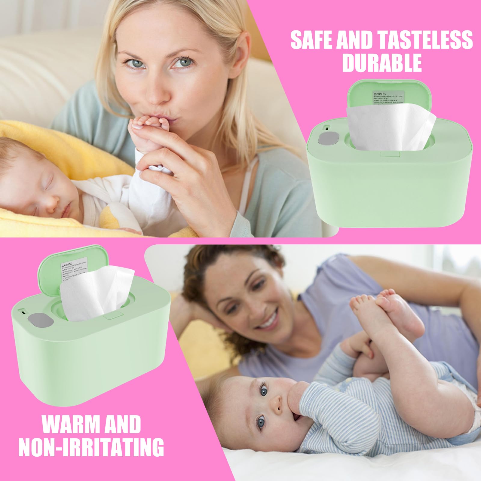 USB Baby Wipe Warmer with Temperature Display - Portable & Large Capacity Wet Wipes Dispenser for Newborns - Even Heating for Gentle Skin Care - Perfect for Home, Nursery & Travel (Green)