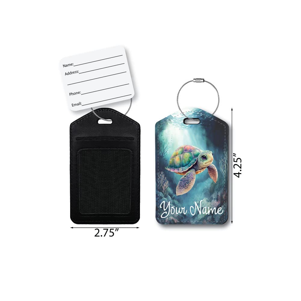 Premium Leather Passport Holder & Luggage Tag Set - Sea Turtle Design | Travel Essentials for Vacation & Business Trips