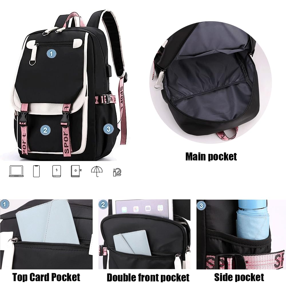 BTS Backpack Black - Kpop Laptop Backpack for Students & Travel 11.8x8.26x17.3in