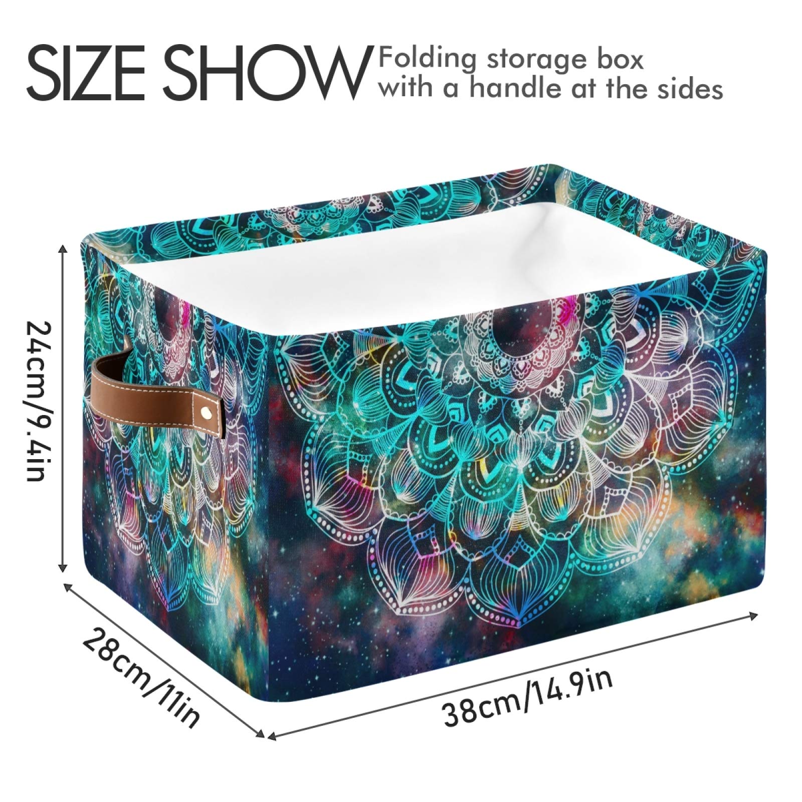 Collapsible Storage Basket with PU Handles - Waterproof Mandala Design Organizer for Nursery, Laundry & Home Decor (1 Pack) | Perfect for Baby Rooms, Closet Organization & Bathroom Storage