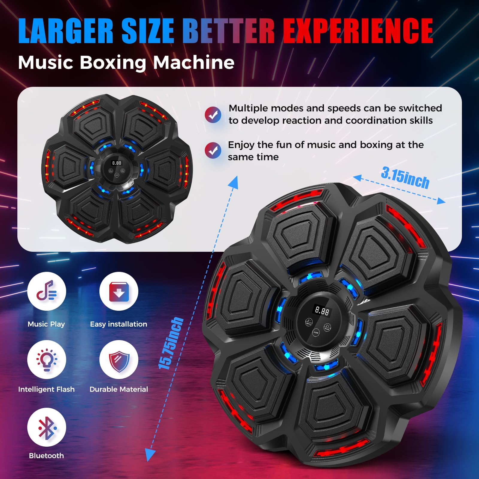 Bluetooth Smart Boxing Training Machine for Adults & Kids - Music Boxing Workout Equipment with Wall Target Punching for Reflex Training | Home, Office, Gym Fitness Gear for Fun Exercise & Stress Relief