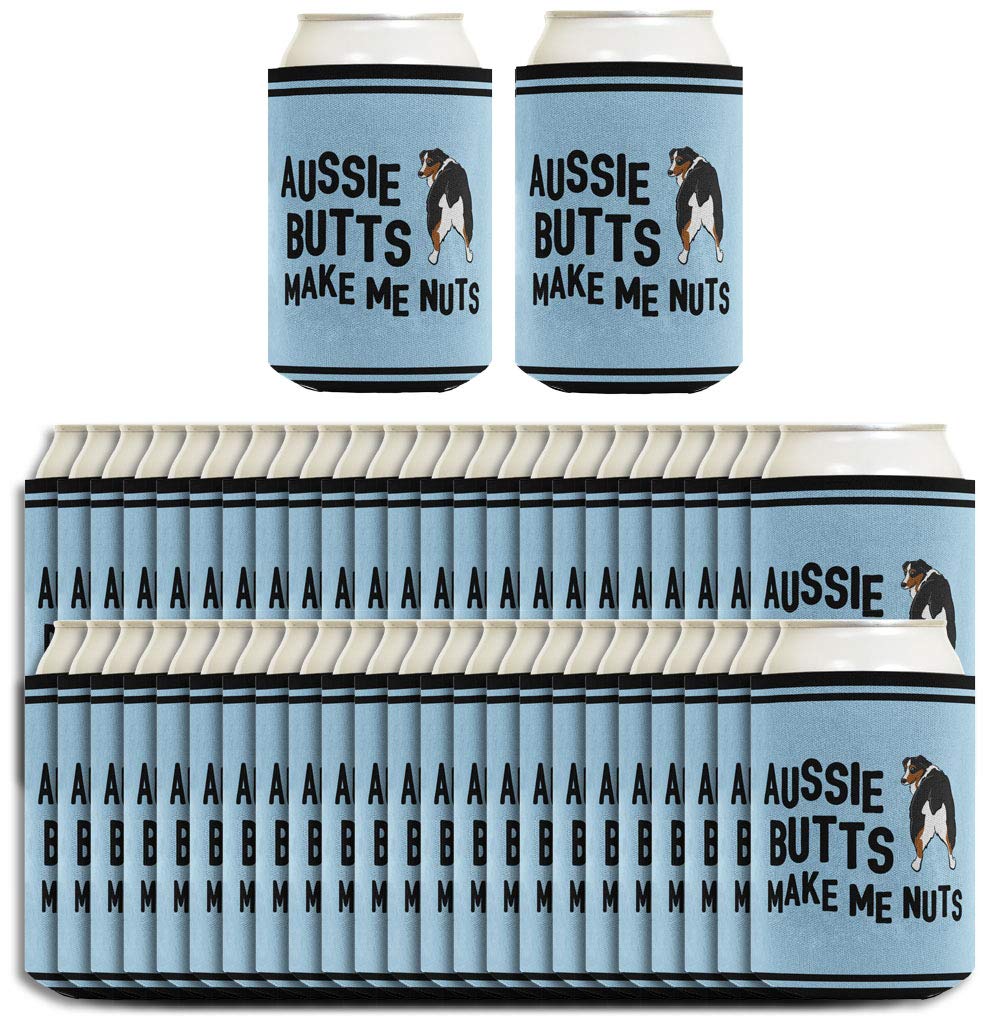 Funny Aussie Dog Lover Gifts - 96-Pack Insulated Can Coolers with 'Aussie Butts Make Me Nuts' Design - Perfect for BBQs, Beach Parties & Dog-Themed Events