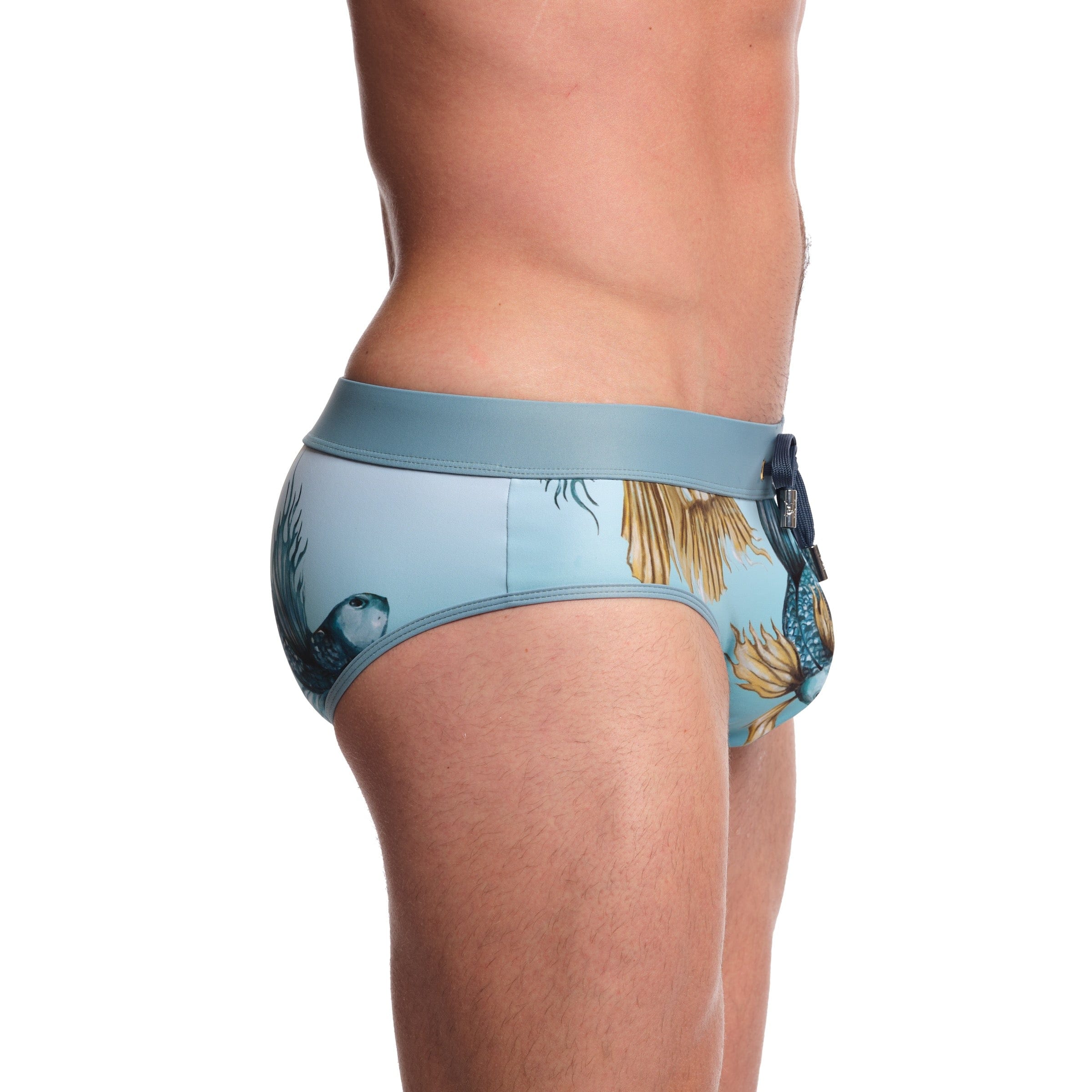 Premium Blue Swim Briefs for Men - Comfortable & Stylish Fighting Fish Design - Perfect for Swimming, Beach & Pool Activities