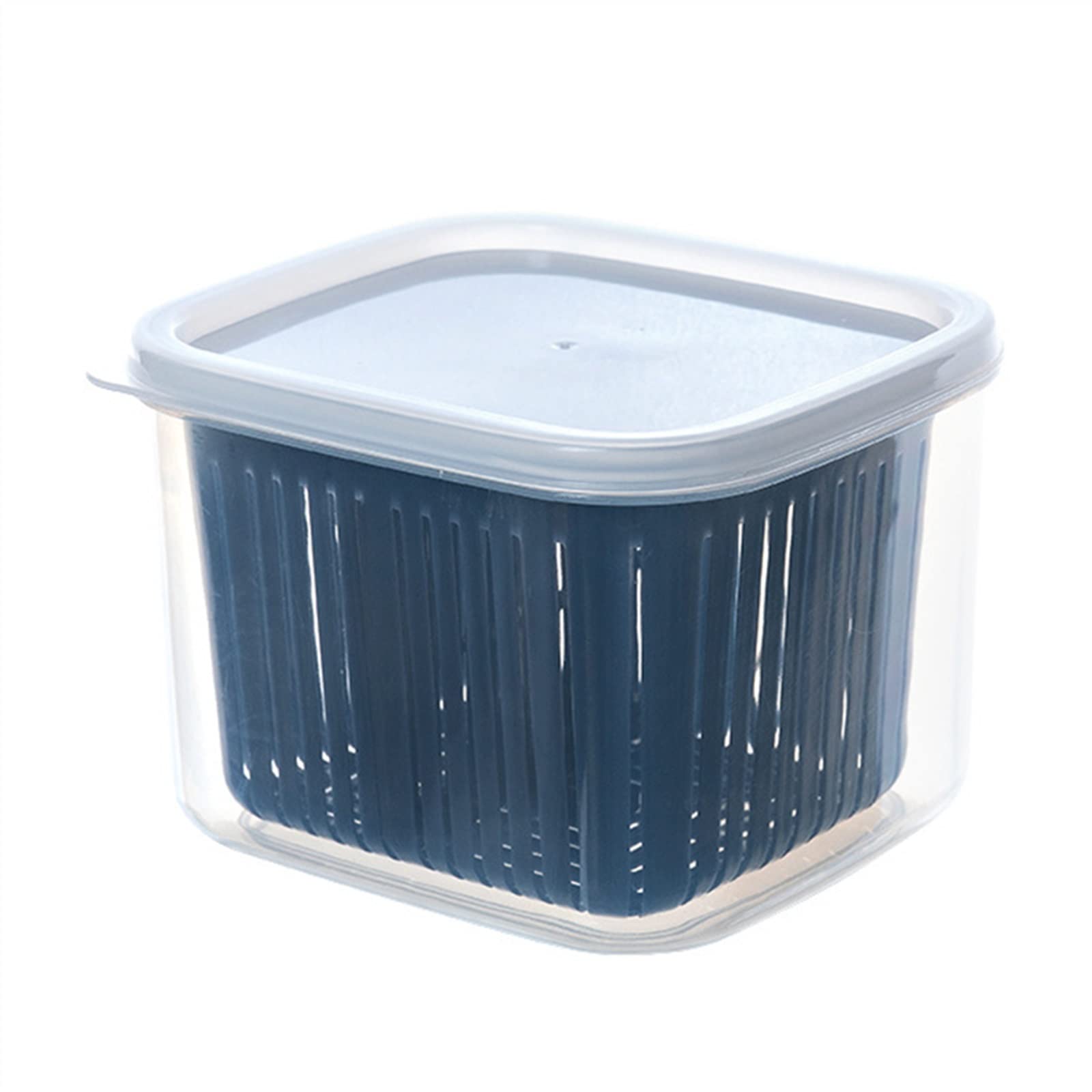 Airtight Refrigerator Storage Containers for Fruits & Vegetables - Leakproof Food Organizer with Drainage for Ginger, Garlic (Dark Blue, 12.8 x 11.5 x 9cm) - Perfect for Kitchen, Pantry & Meal Prep Organization