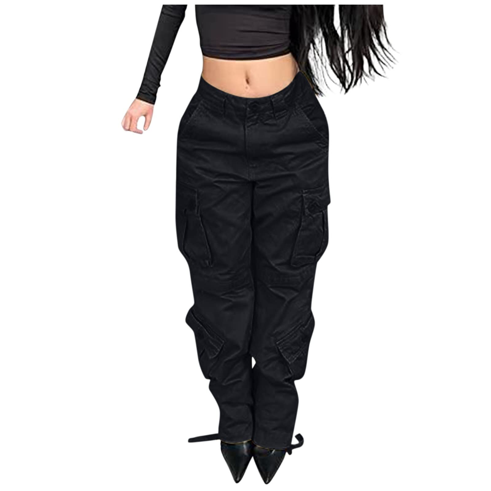 Women's Vintage Y2K Cargo Pants - Harajuku Style Low Waist Baggy Joggers with Wide Leg & Cinch Waist | Perfect for Streetwear, Work & Casual Outfits