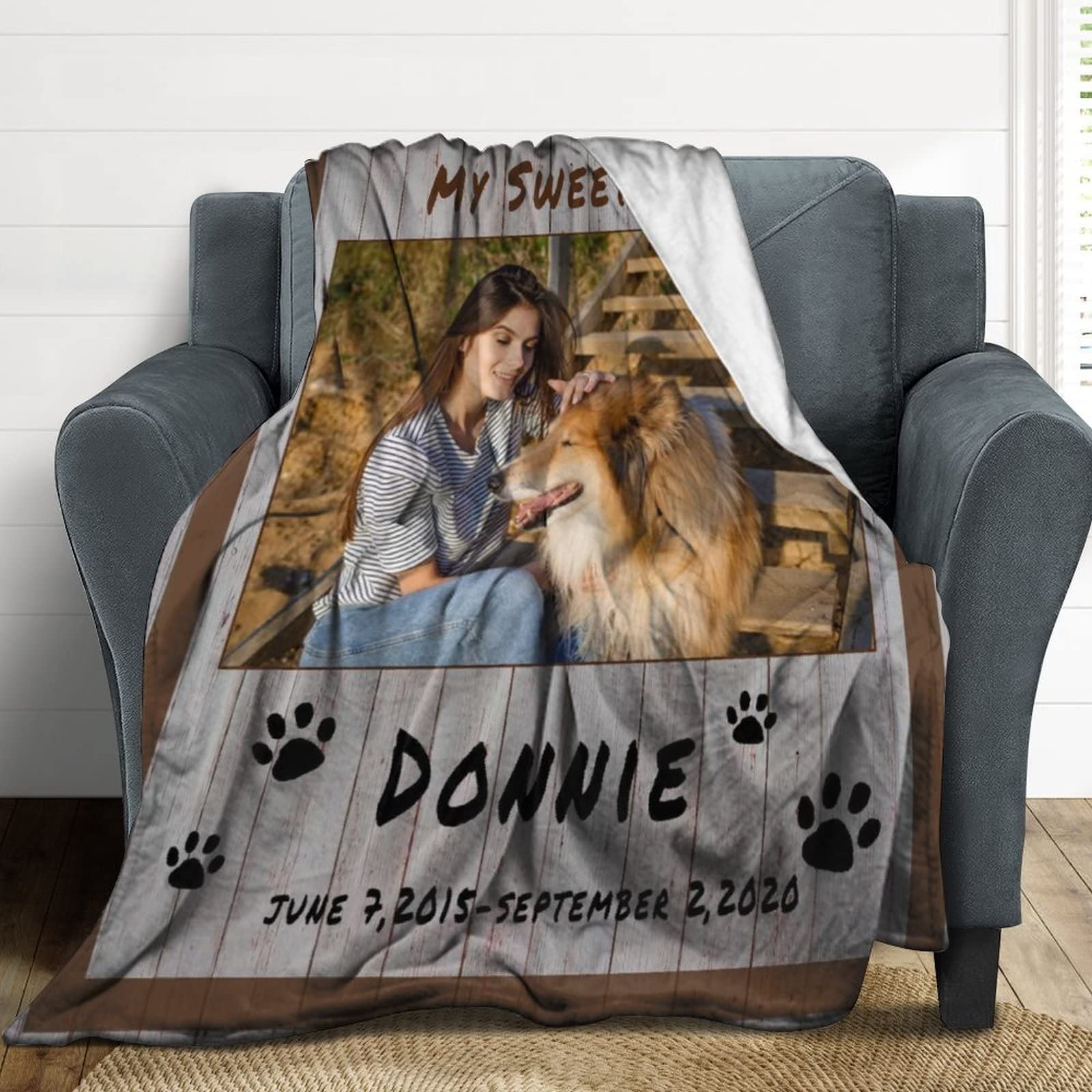 Custom Sympathy Blanket with Dog Pictures & Name - Personalized Memorial Gift for Grieving Pet Owners & Kids | Comforting Keepsake for Pet Loss, Dog Remembrance, Healing After Losing a Beloved Pet