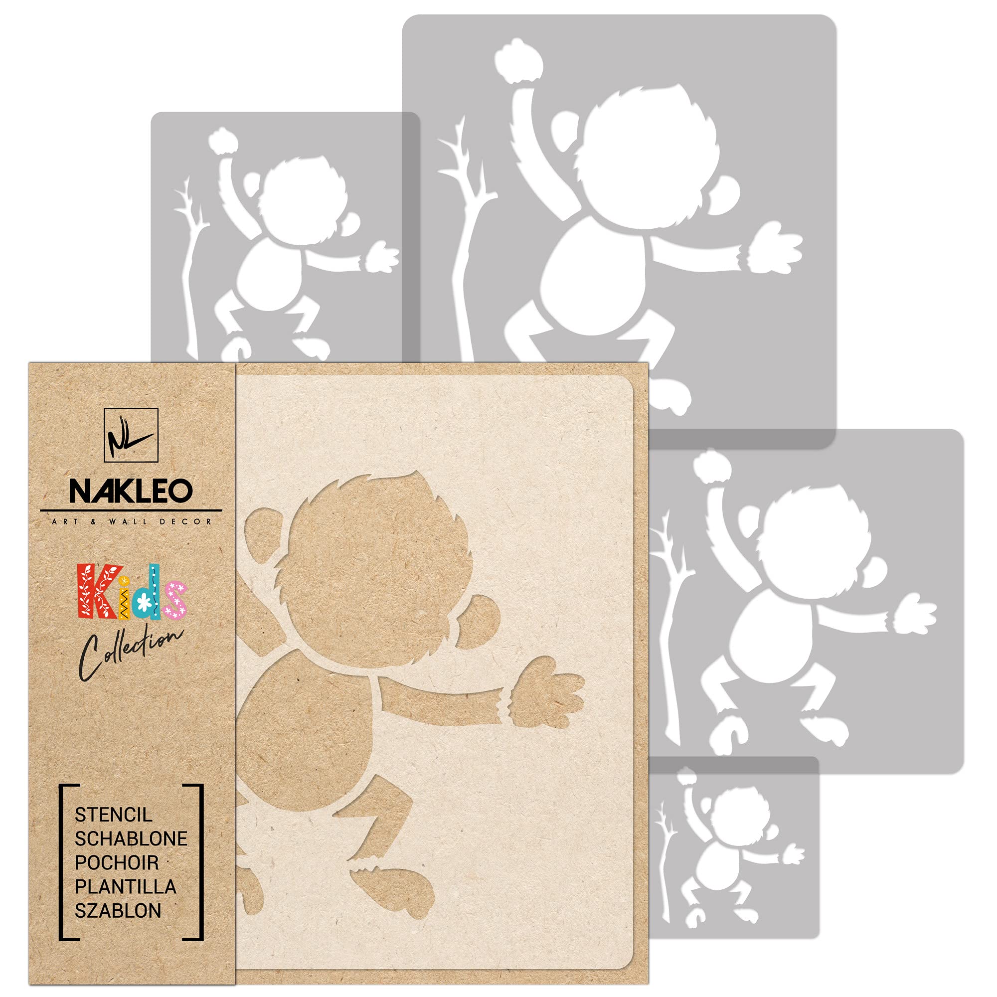 NAKLEO 5-Piece Reusable Plastic Stencils Set - Monkey Jungle Ape Design (13.4
