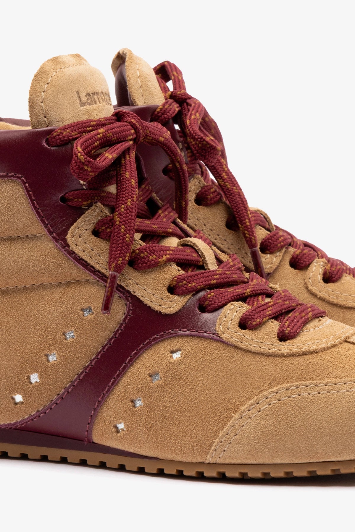 Stella Mid Sneaker in Peanut Suede & Burgundy Leather - Women's Casual Shoes for Walking, Work & Everyday Comfort