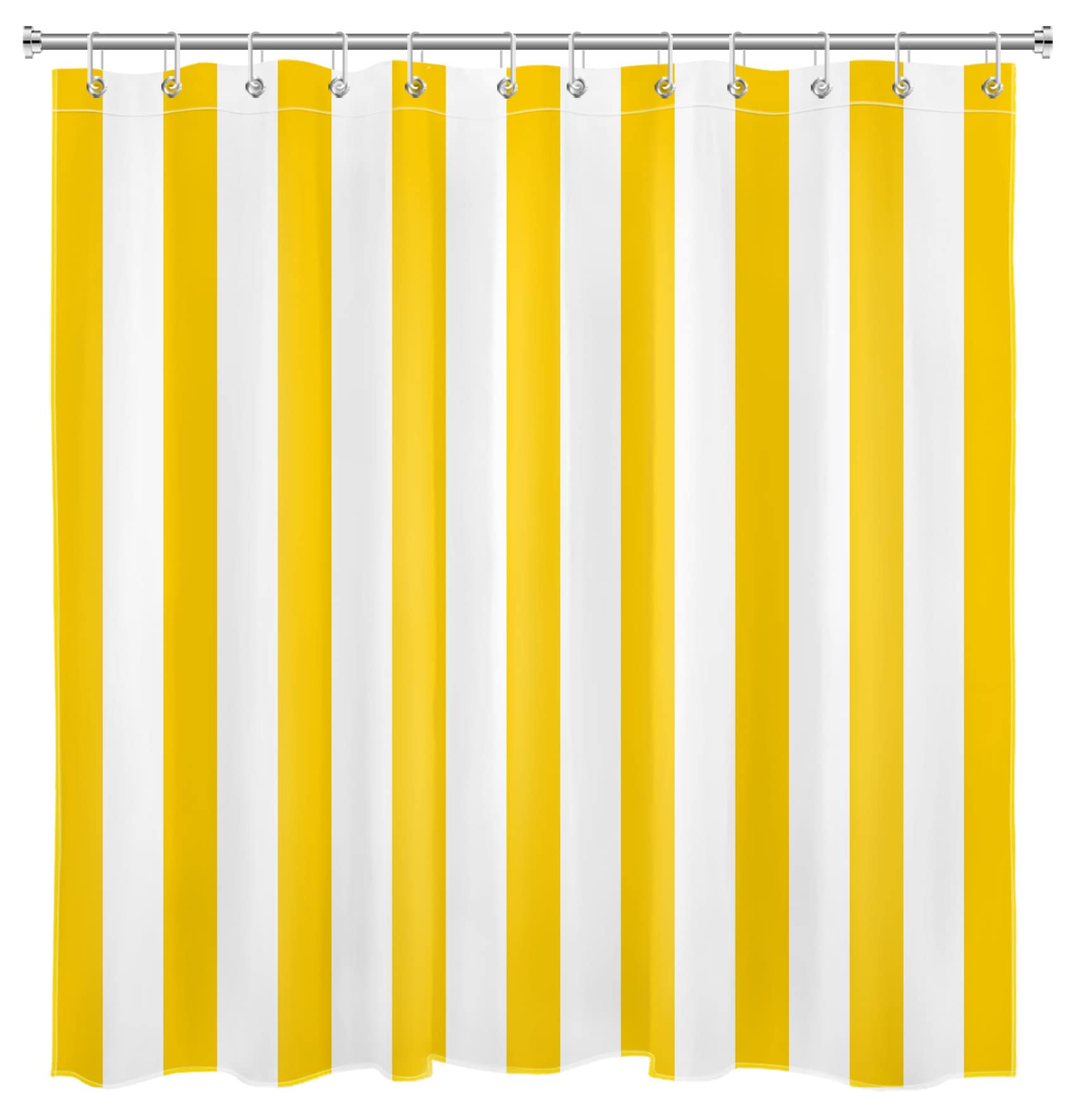 HVEST Yellow and White Striped Shower Curtain - 72x72 Inch Modern Minimalist Bathroom Decor with Hooks | Waterproof Polyester Fabric for Stylish Bathroom Upgrade - Perfect for Contemporary Homes & Guest Bathrooms
